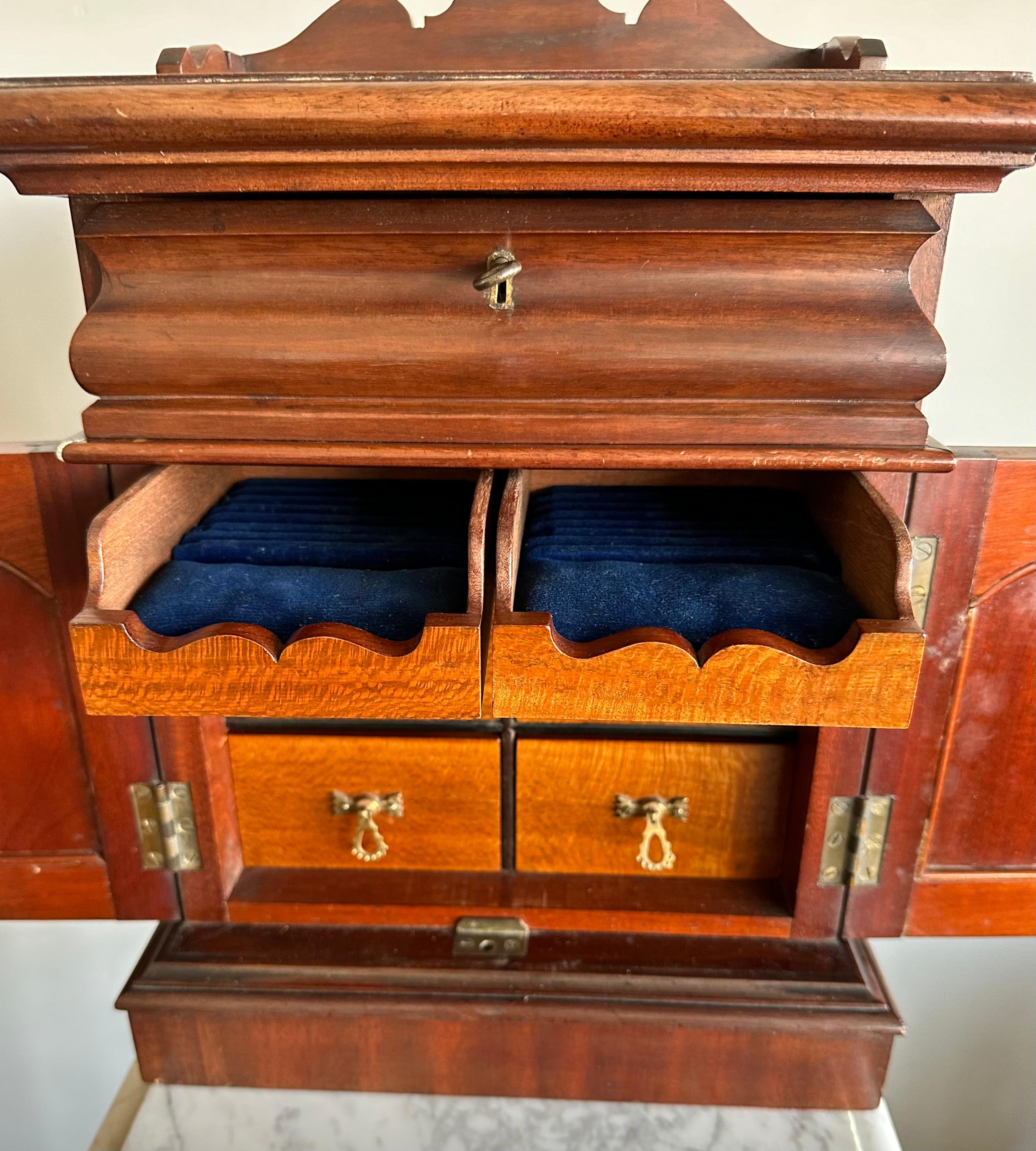 Top Quality 19th Century Jewelry, Treasure Box, Cabinet w Drawers & Mirror Doors For Sale 11