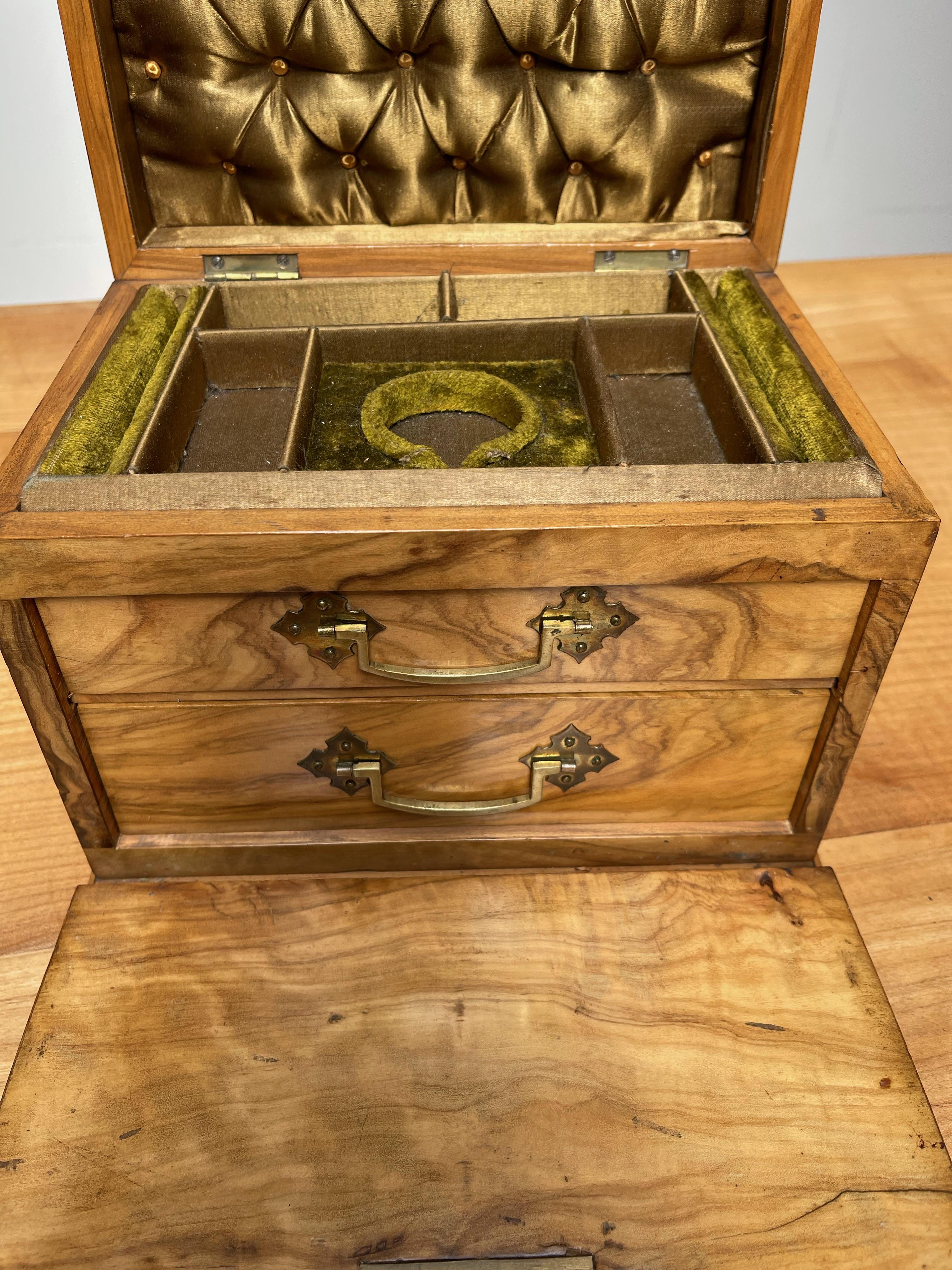 Top Quality 19th Century Olive Wood Jewelry, Treasure Box, Cabinet with Drawers 6