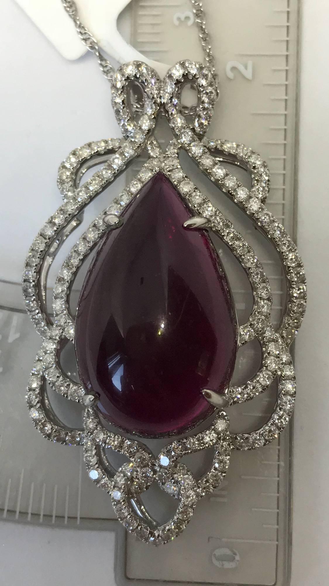 Contemporary Top Quality 26.36 Carat Rubelite Pendant with  Diamonds in 18k White Gold For Sale