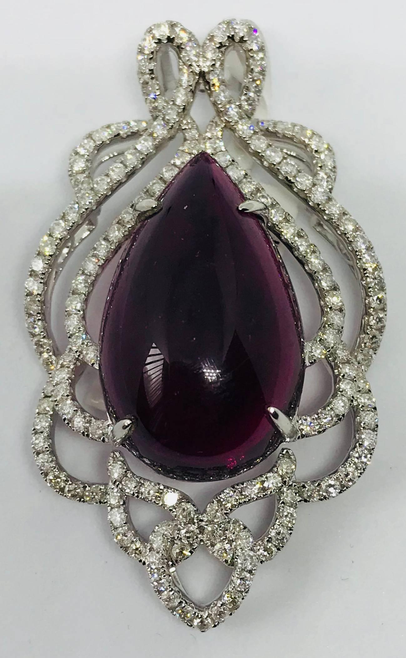 Top Quality 26.36 Carat Rubelite Pendant with  Diamonds in 18k White Gold In New Condition For Sale In New York, NY