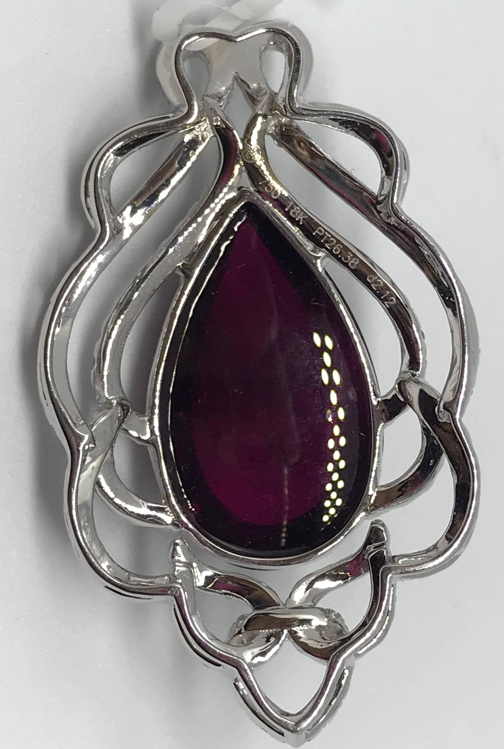 Women's Top Quality 26.36 Carat Rubelite Pendant with  Diamonds in 18k White Gold For Sale