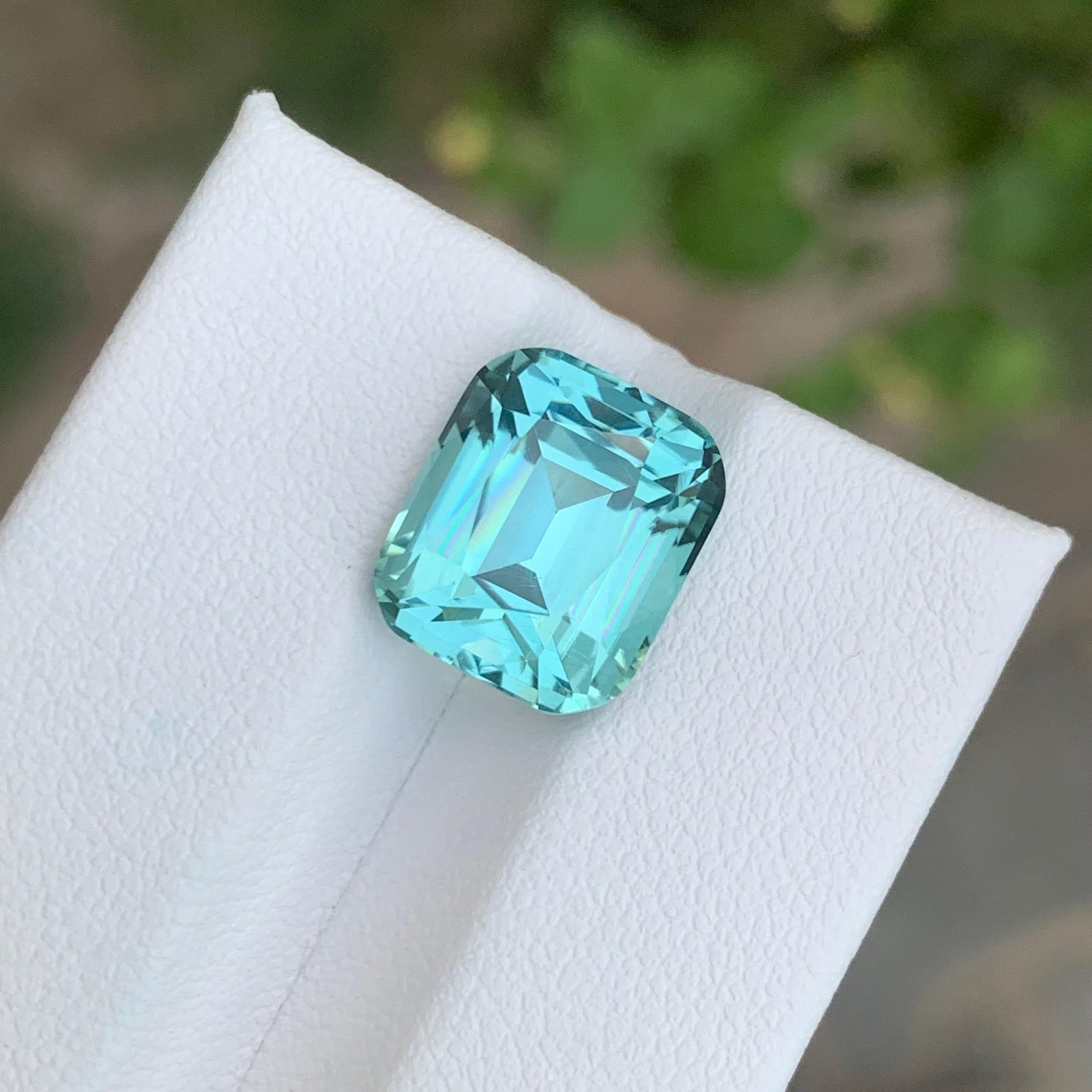 Arts and Crafts Top Quality 7.40 Carat Natural Loose Seafoam Tourmaline Cushion Shape Gemstone For Sale