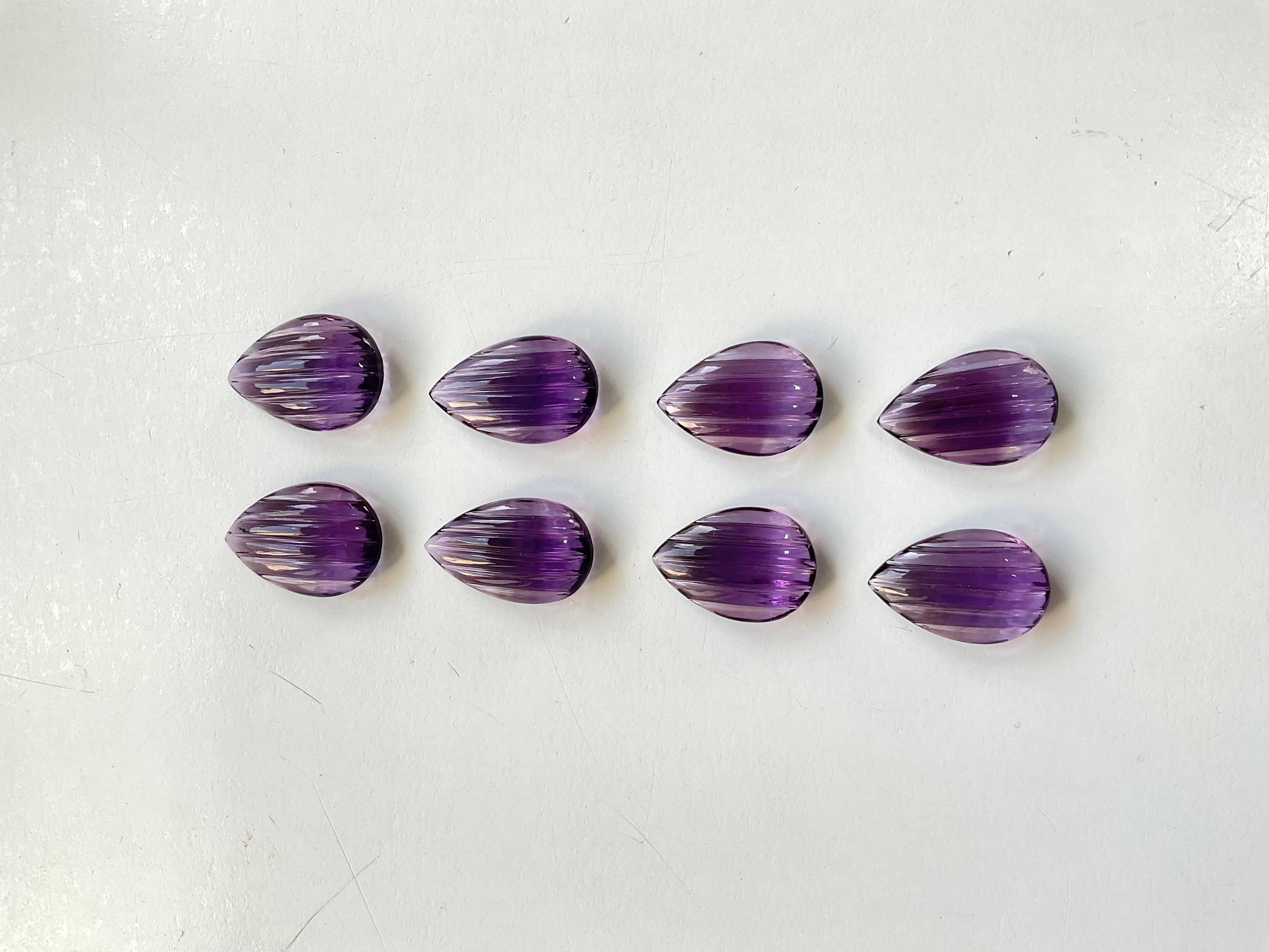 Art Deco Top Quality Amethyst Carved Pears Layout Suite Loose Gemstone for Jewelry For Sale