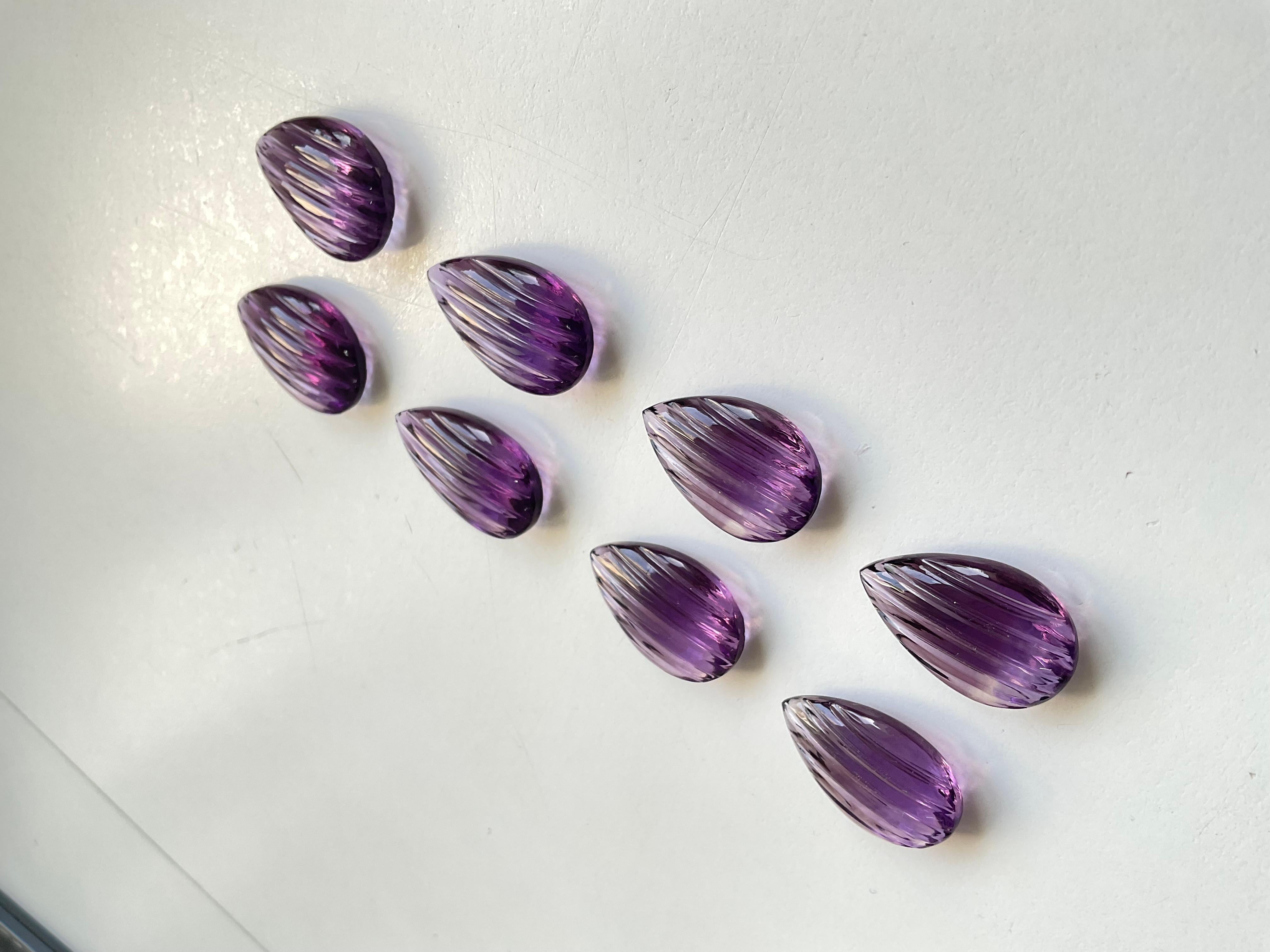Pear Cut Top Quality Amethyst Carved Pears Layout Suite Loose Gemstone for Jewelry For Sale