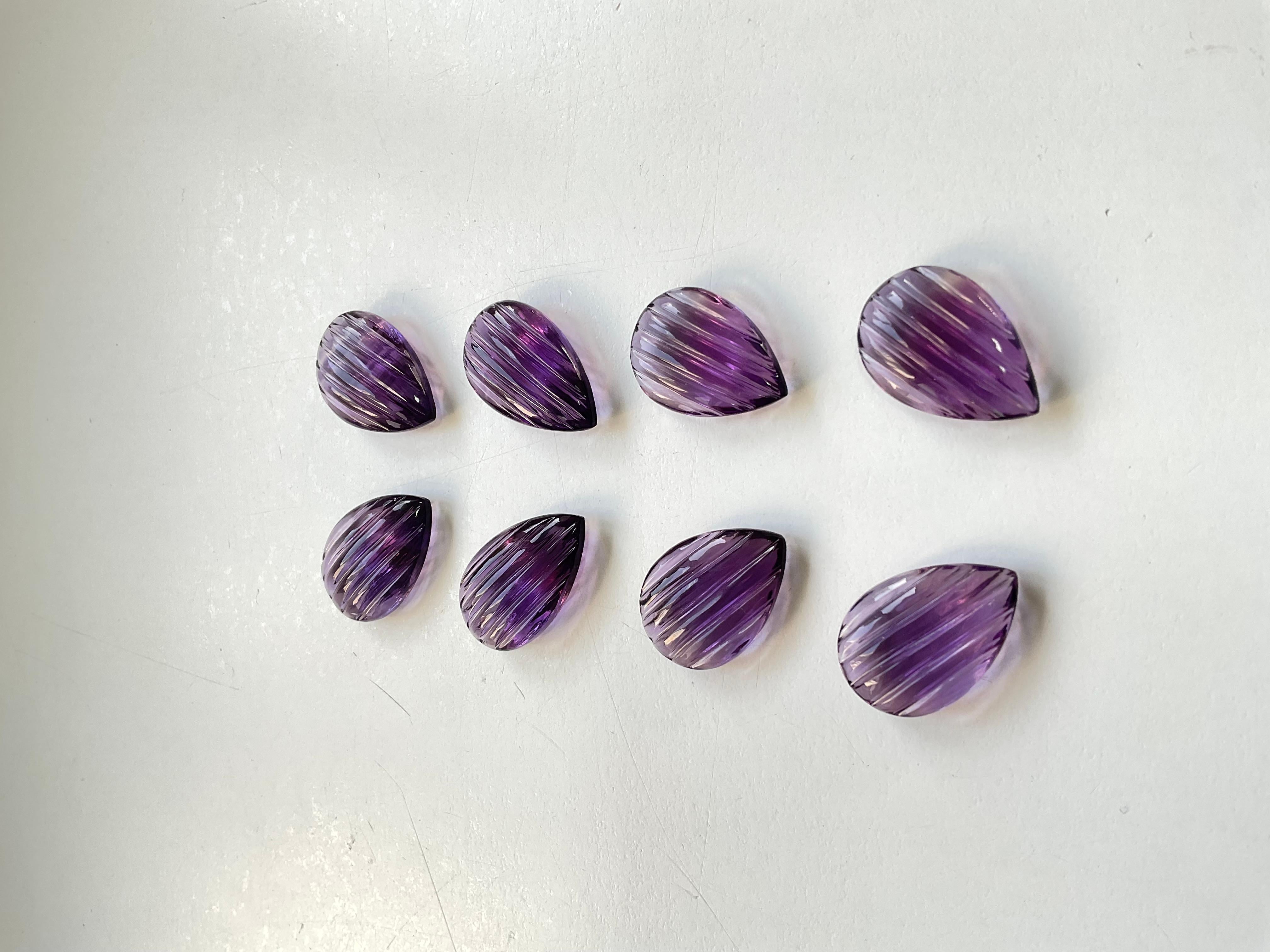 Top Quality Amethyst Carved Pears Layout Suite Loose Gemstone for Jewelry In New Condition For Sale In Jaipur, RJ