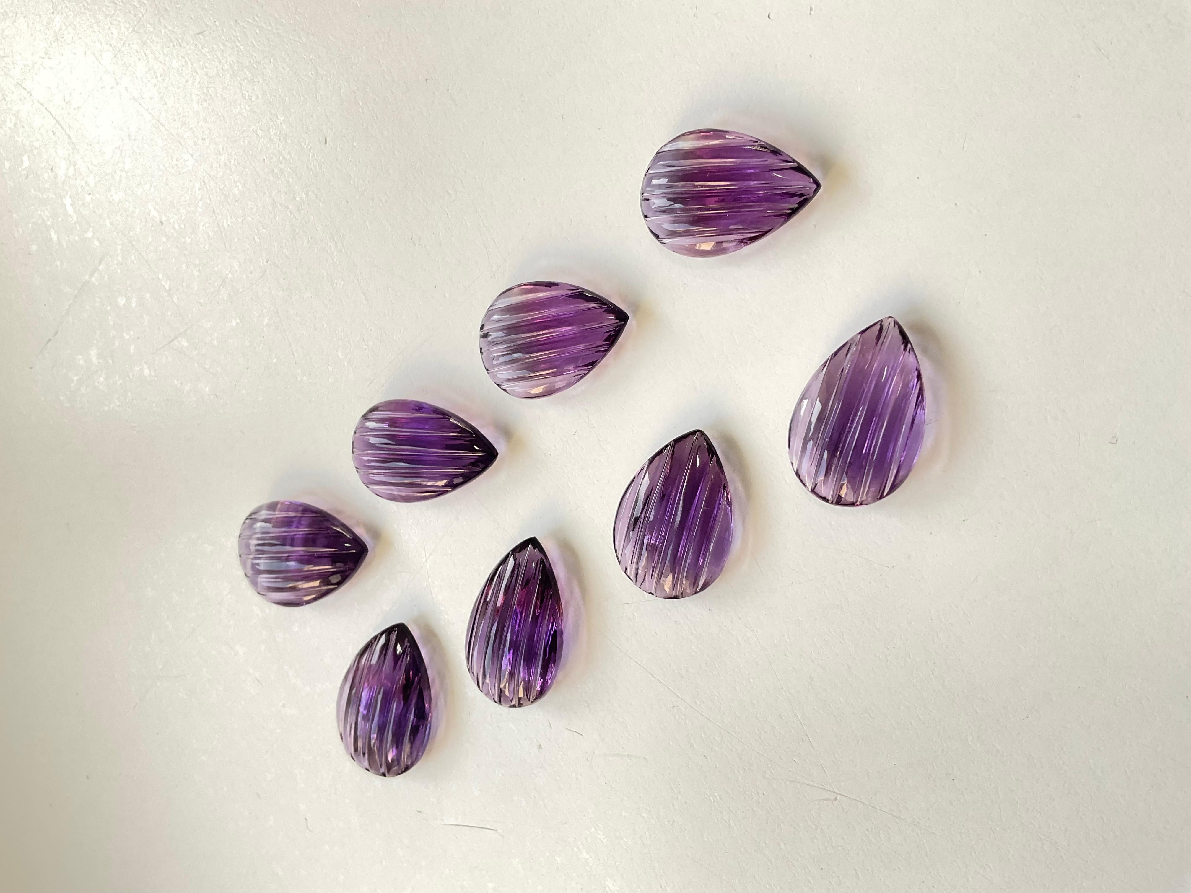 Women's or Men's Top Quality Amethyst Carved Pears Layout Suite Loose Gemstone for Jewelry For Sale