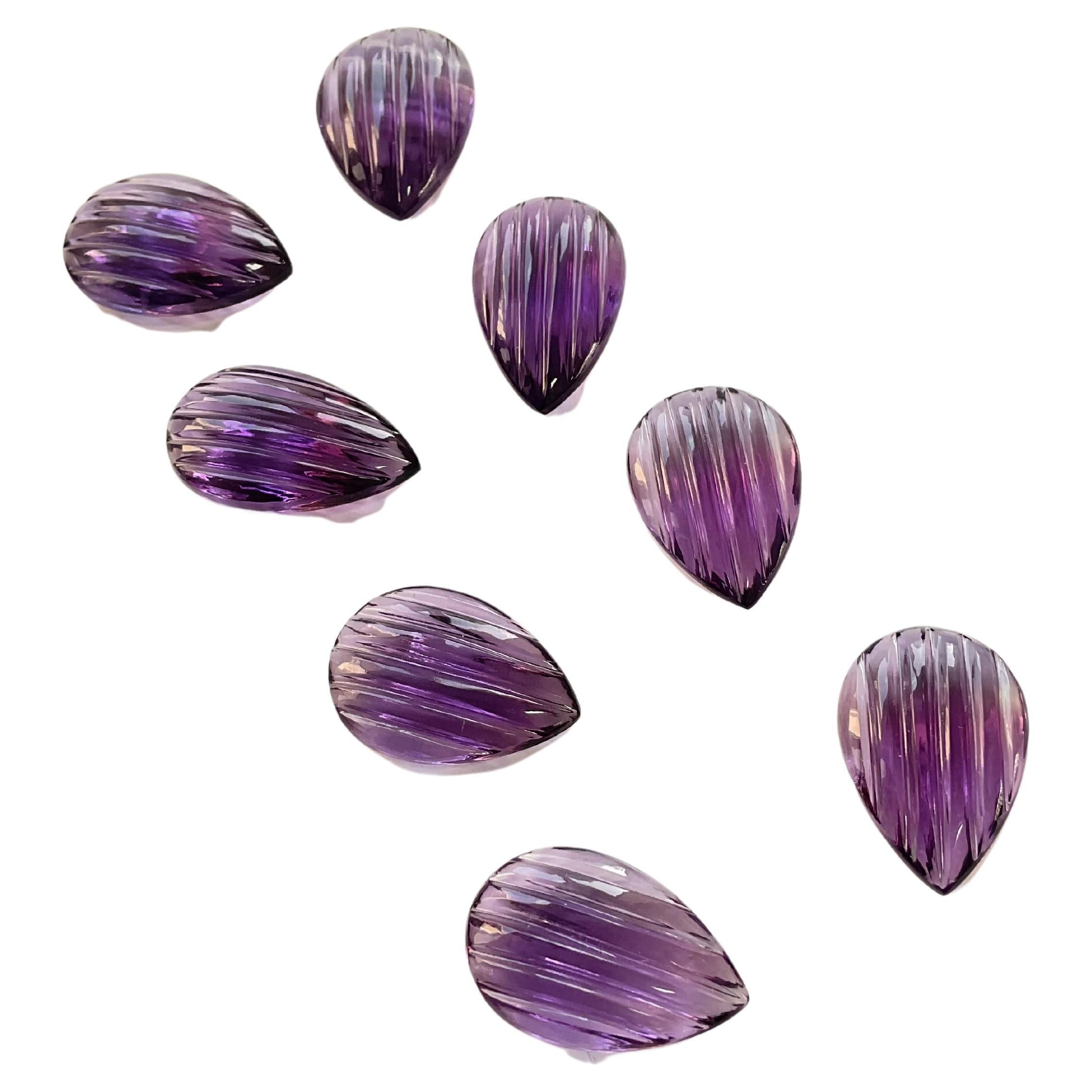 Top Quality Amethyst Carved Pears Layout Suite Loose Gemstone for Jewelry For Sale
