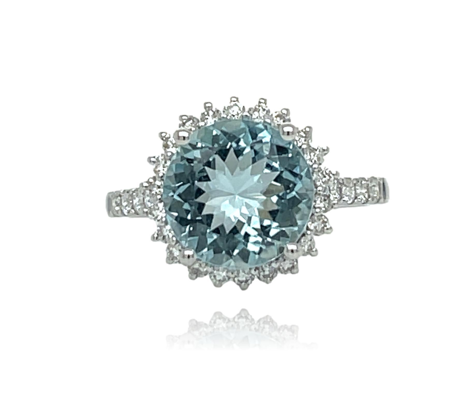 Top Quality Aquamarine Halo Ring in 14KW Gold 1