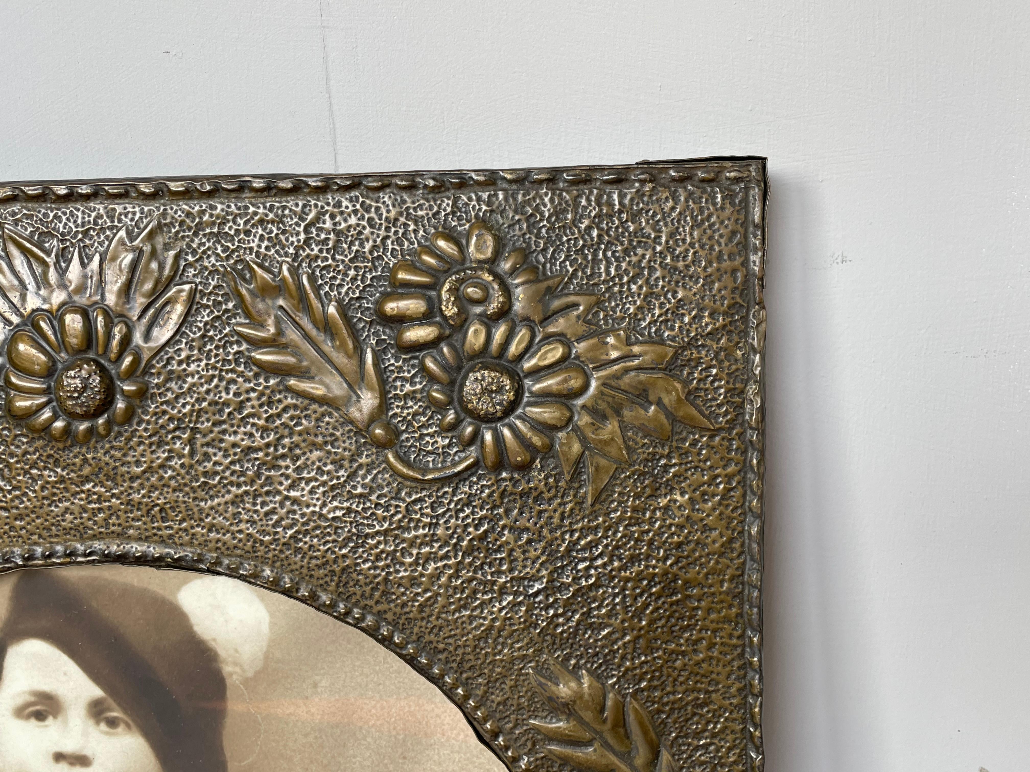 Top Quality Arts & Crafts Copper Wall Picture Frame / Mirror w. Embossed Peacock For Sale 5