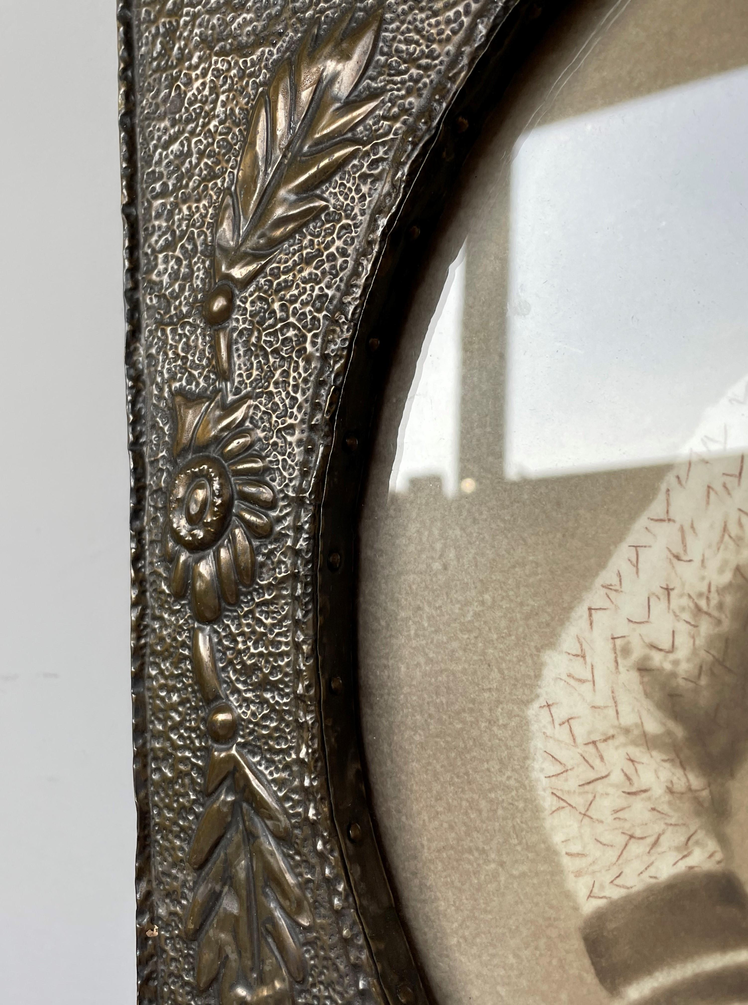 Top Quality Arts & Crafts Copper Wall Picture Frame / Mirror w. Embossed Peacock For Sale 7