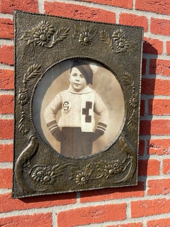 Top Quality Arts & Crafts Copper Wall Picture Frame / Mirror w. Embossed Peacock