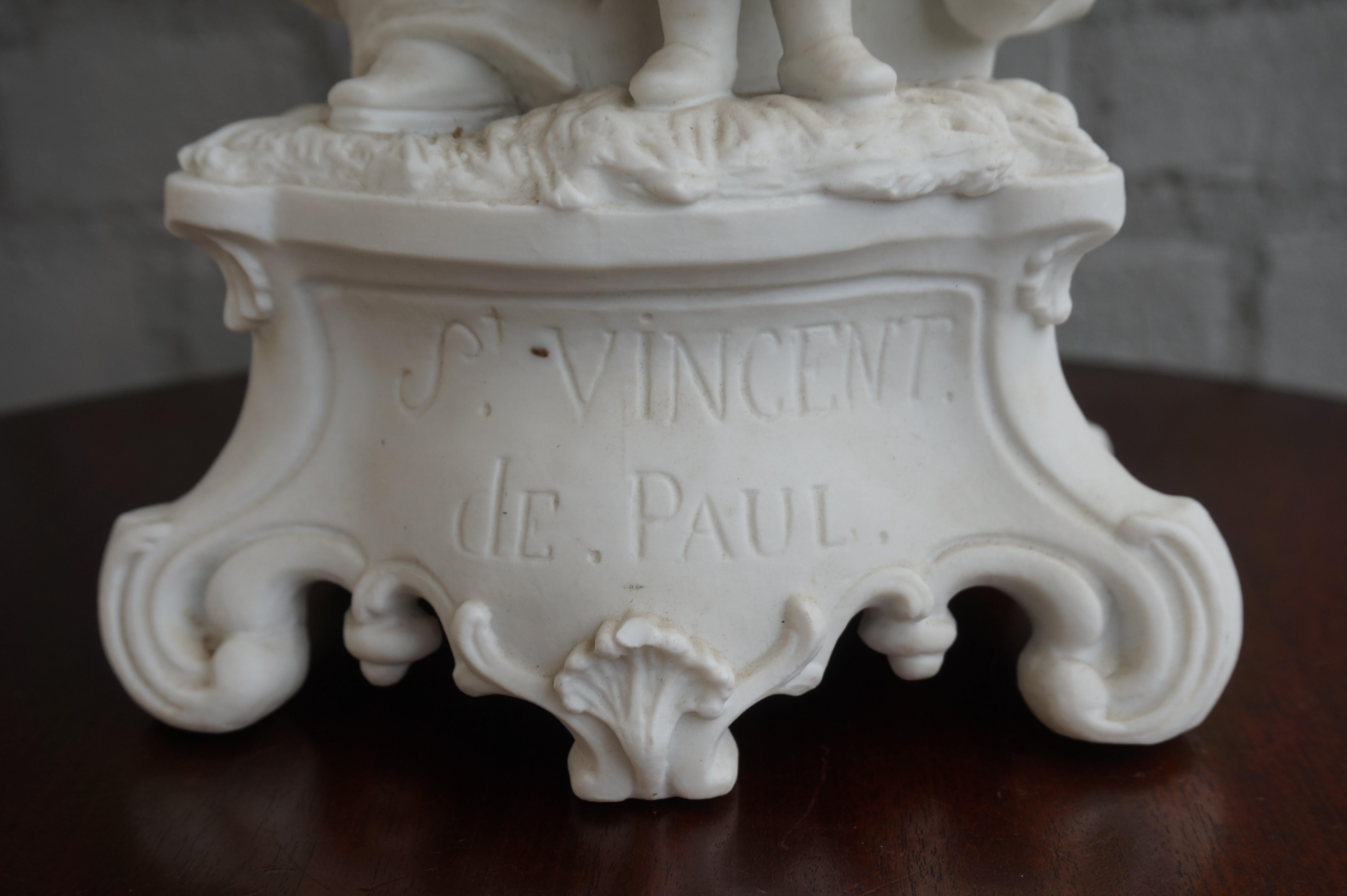 Top Quality Bisque Porcelain Sculpture of Saint Vincent de Paul with Children For Sale 2