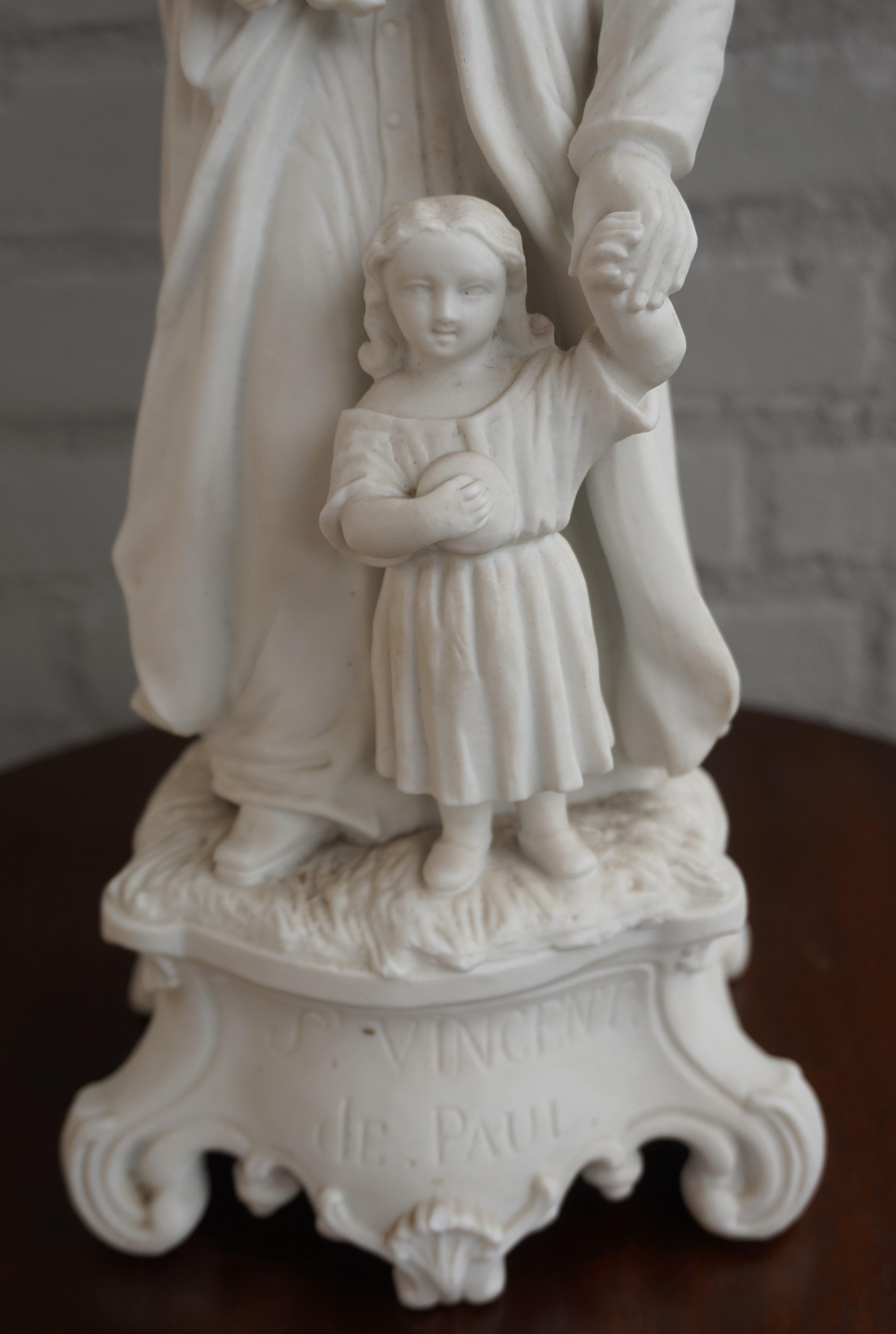 Top Quality Bisque Porcelain Sculpture of Saint Vincent de Paul with Children For Sale 3