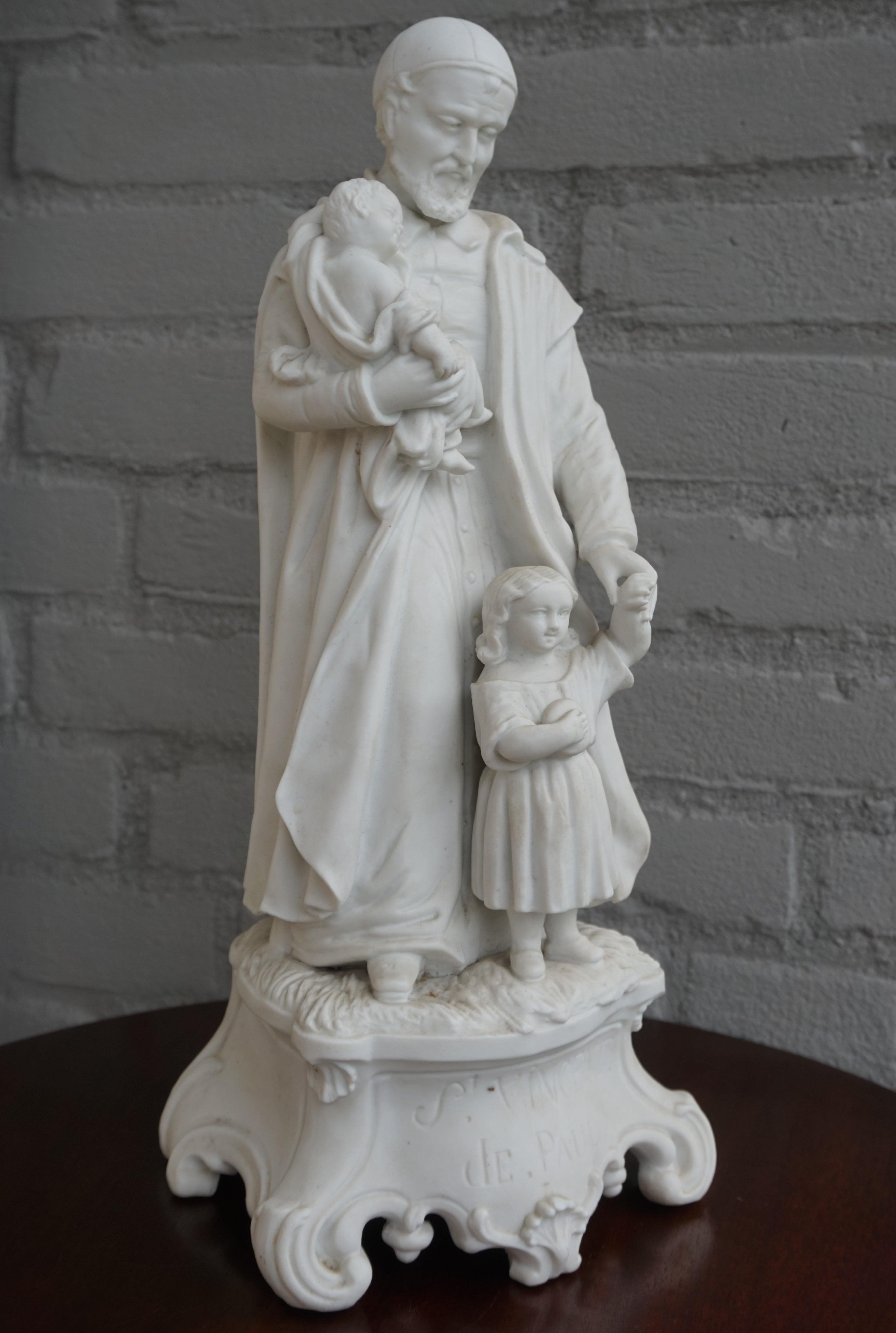 Top Quality Bisque Porcelain Sculpture of Saint Vincent de Paul with Children For Sale 6