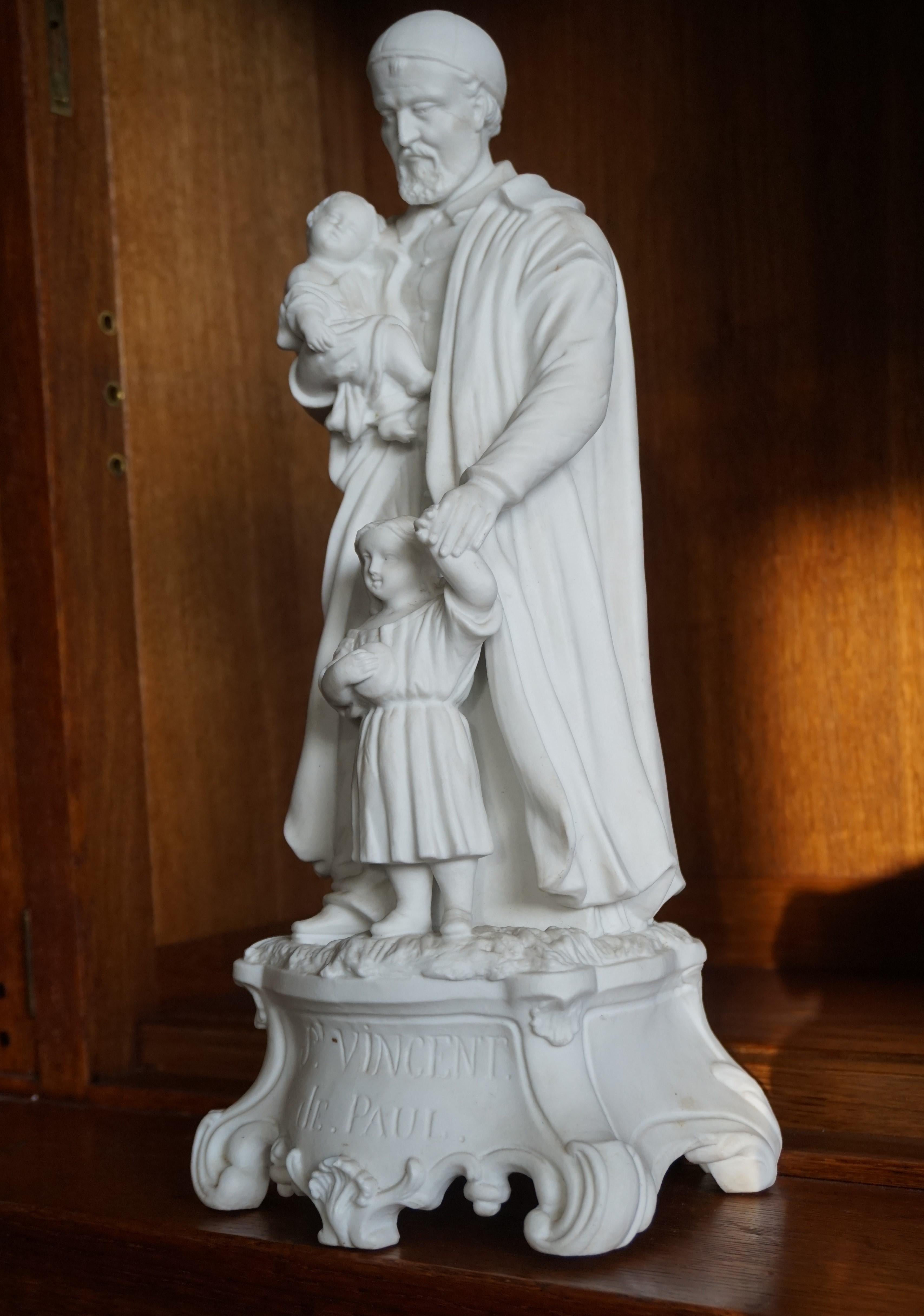 Top Quality Bisque Porcelain Sculpture of Saint Vincent de Paul with Children For Sale 8