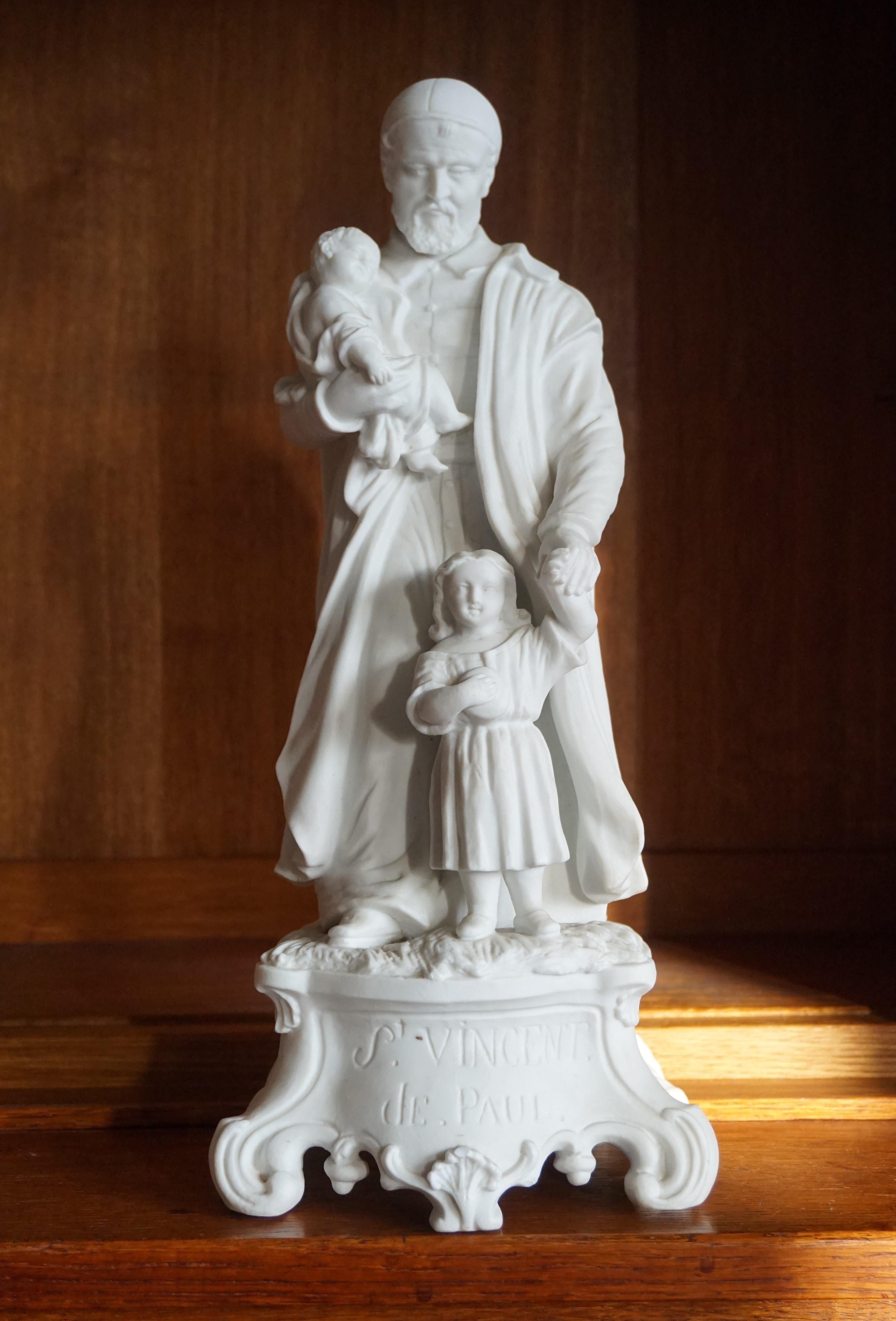 Rare 19th century bisq sculpture of Saint Vincent.

Sculptures of Saint Vincent de Paul are very hard to find anywhere in the world and for us to have found this excellent quality work of religious art in near perfect condition, again felt like a