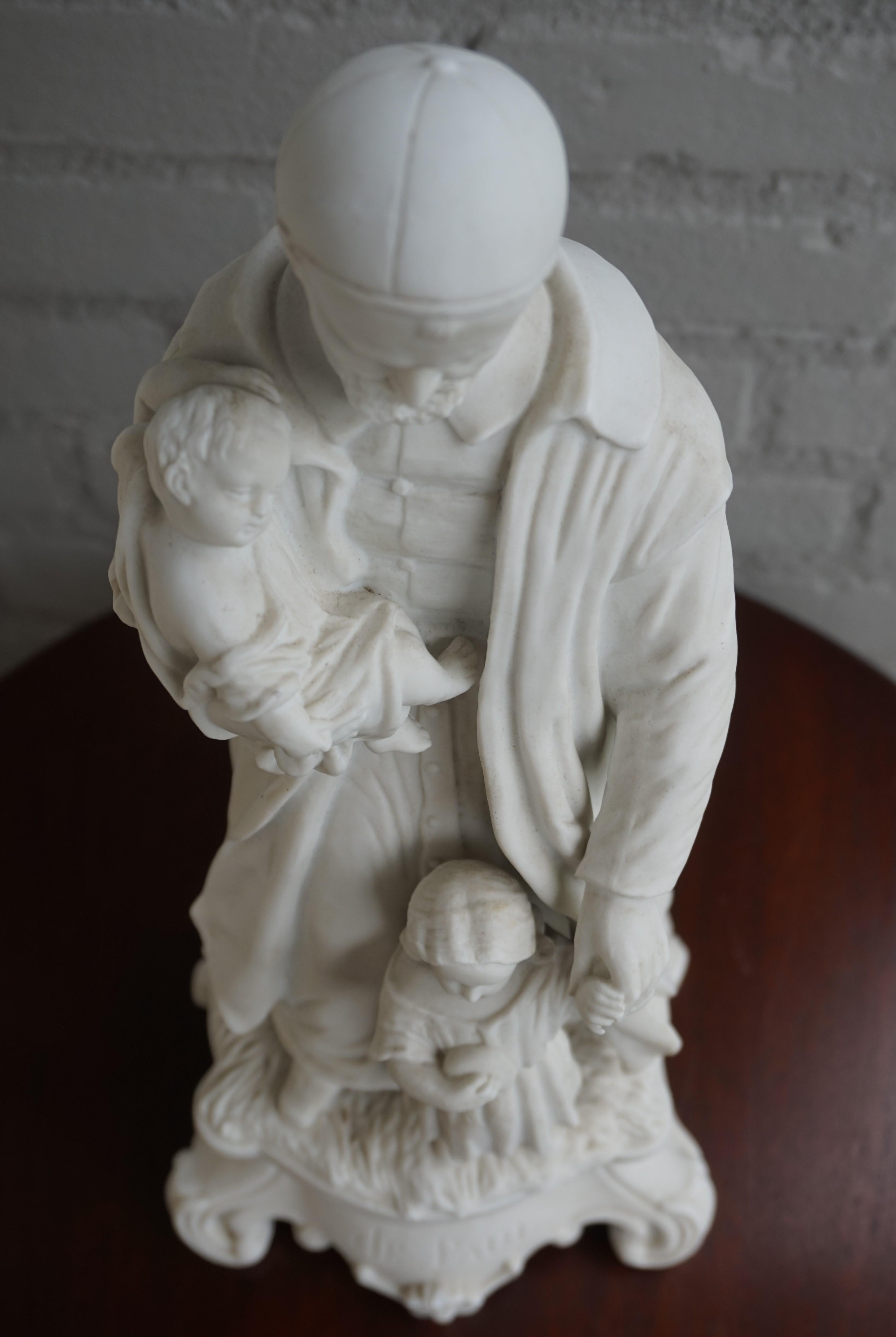 French Top Quality Bisque Porcelain Sculpture of Saint Vincent de Paul with Children For Sale