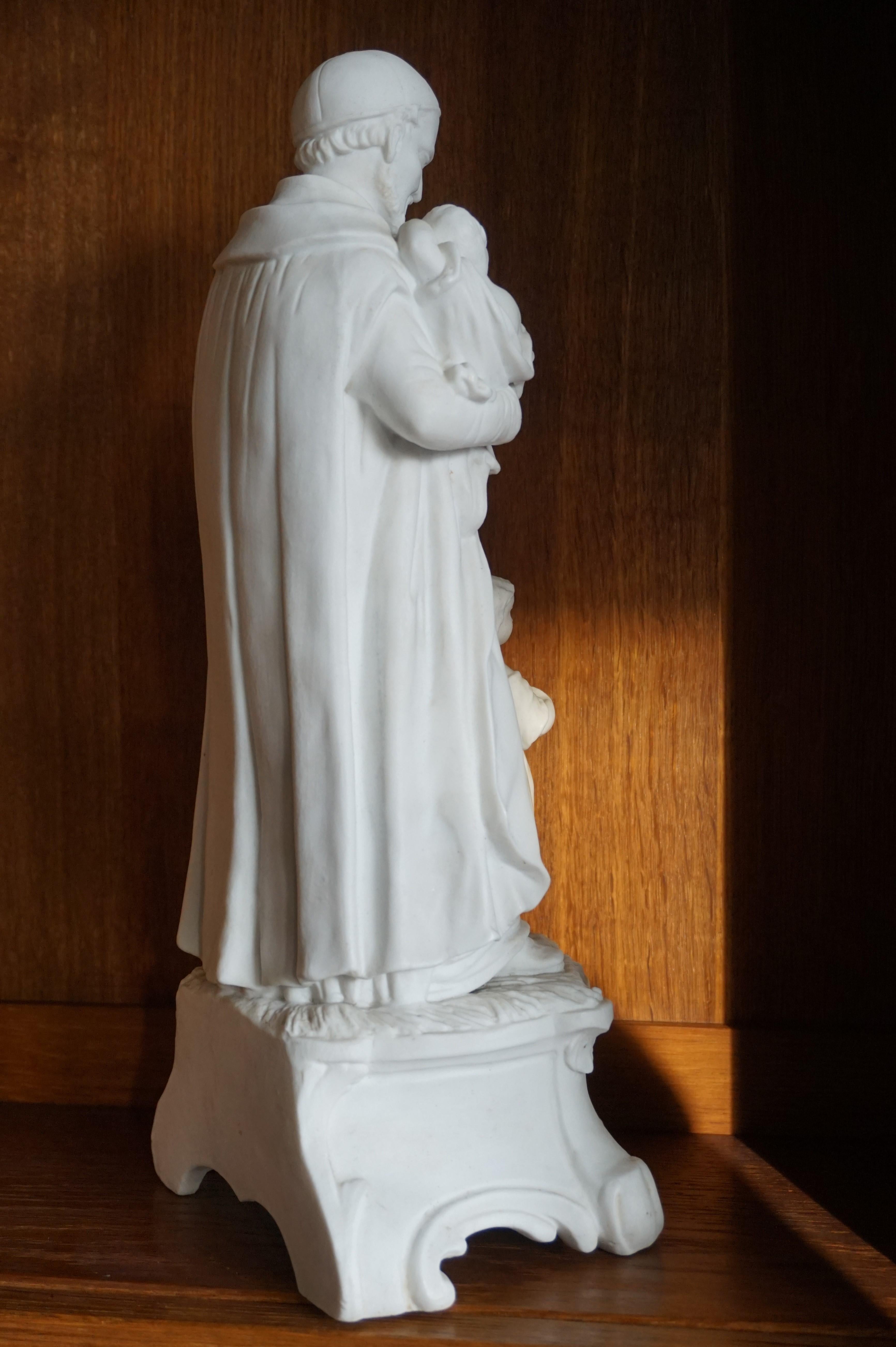 19th Century Top Quality Bisque Porcelain Sculpture of Saint Vincent de Paul with Children For Sale