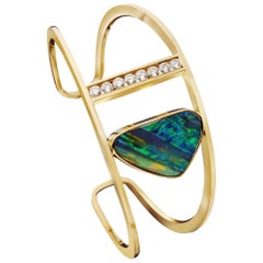Top Quality Boulder Opal and Diamond Yellow Gold Cuff