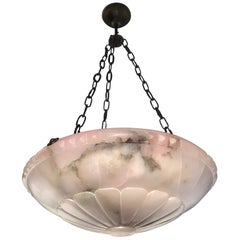 Top Quality Carved and Soft Color Alabaster Art Deco Chandelier / Fixture