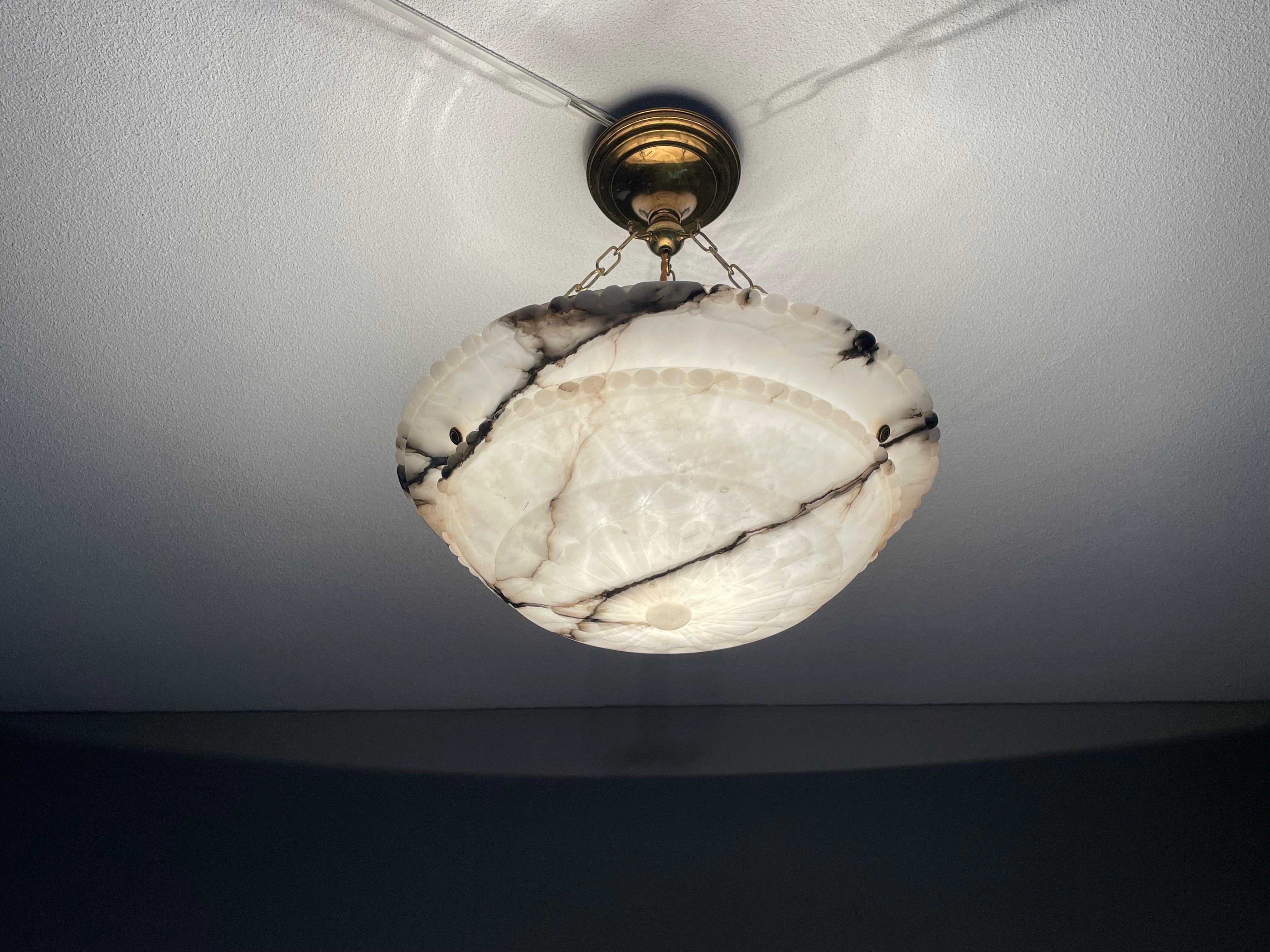 Top Quality Carved Antique Alabaster Pendant /Chandelier w. Perfect Brass Canopy 2