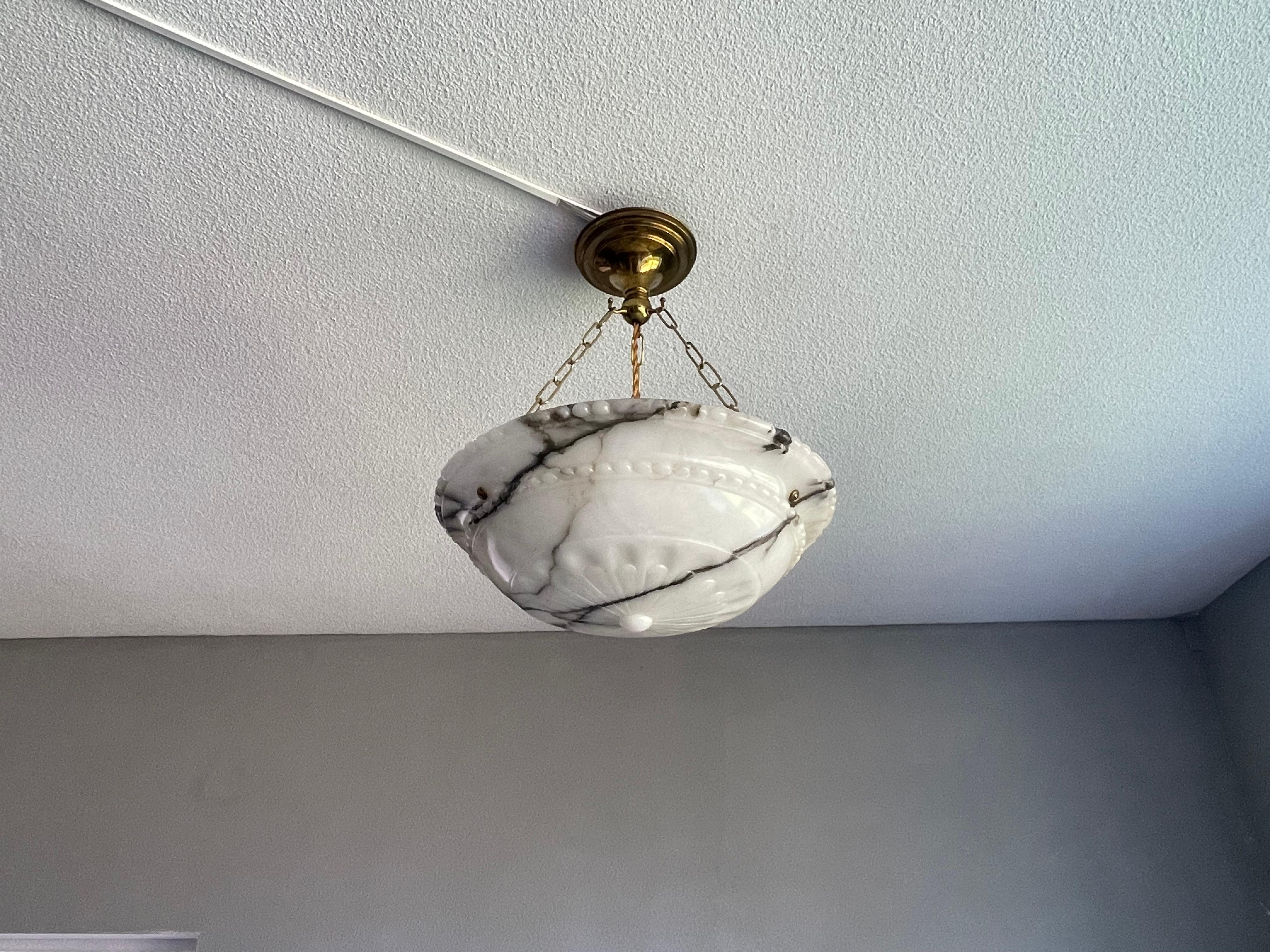 Top Quality Carved Antique Alabaster Pendant /Chandelier w. Perfect Brass Canopy 3