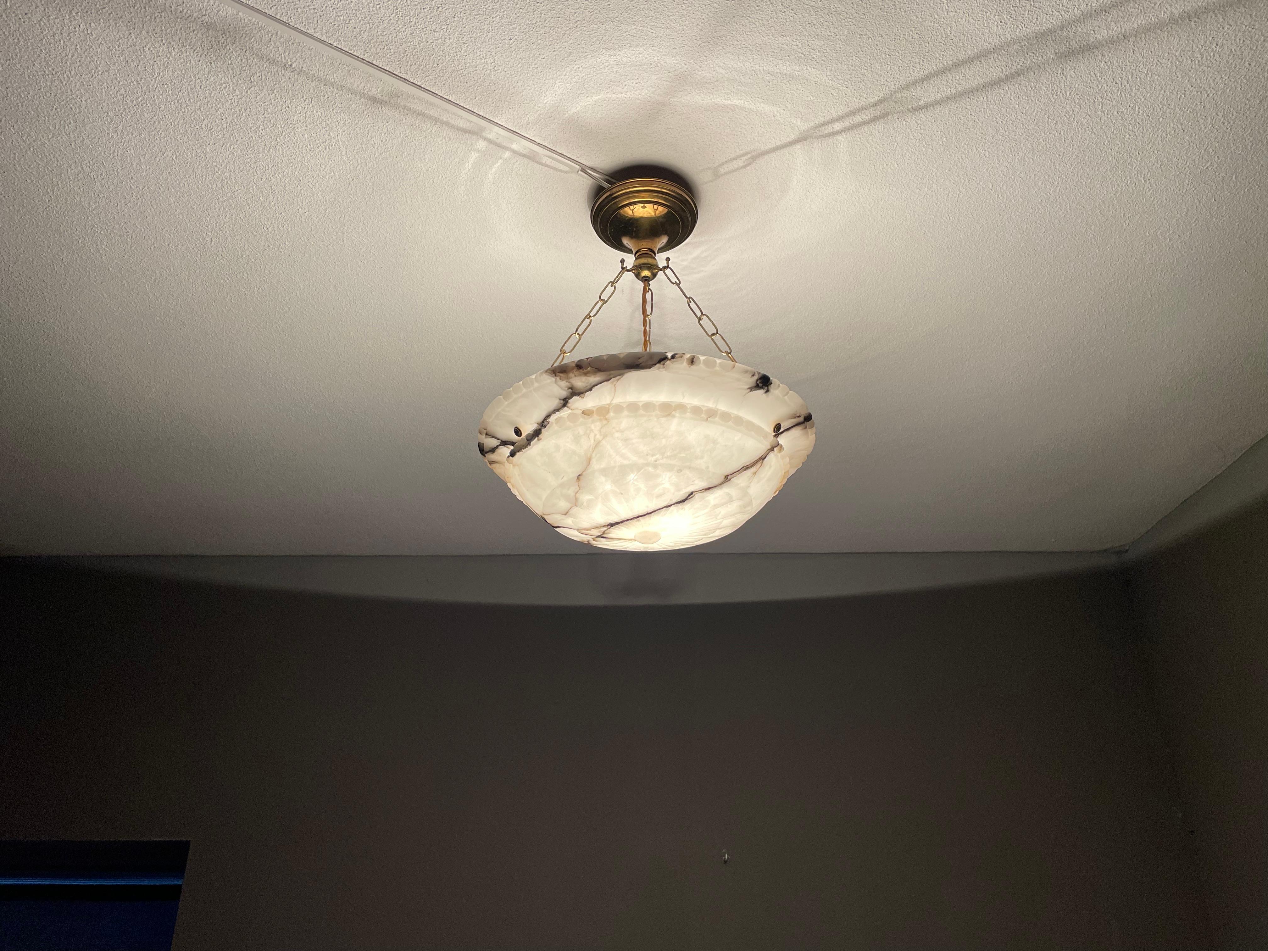 Top Quality Carved Antique Alabaster Pendant /Chandelier w. Perfect Brass Canopy 4