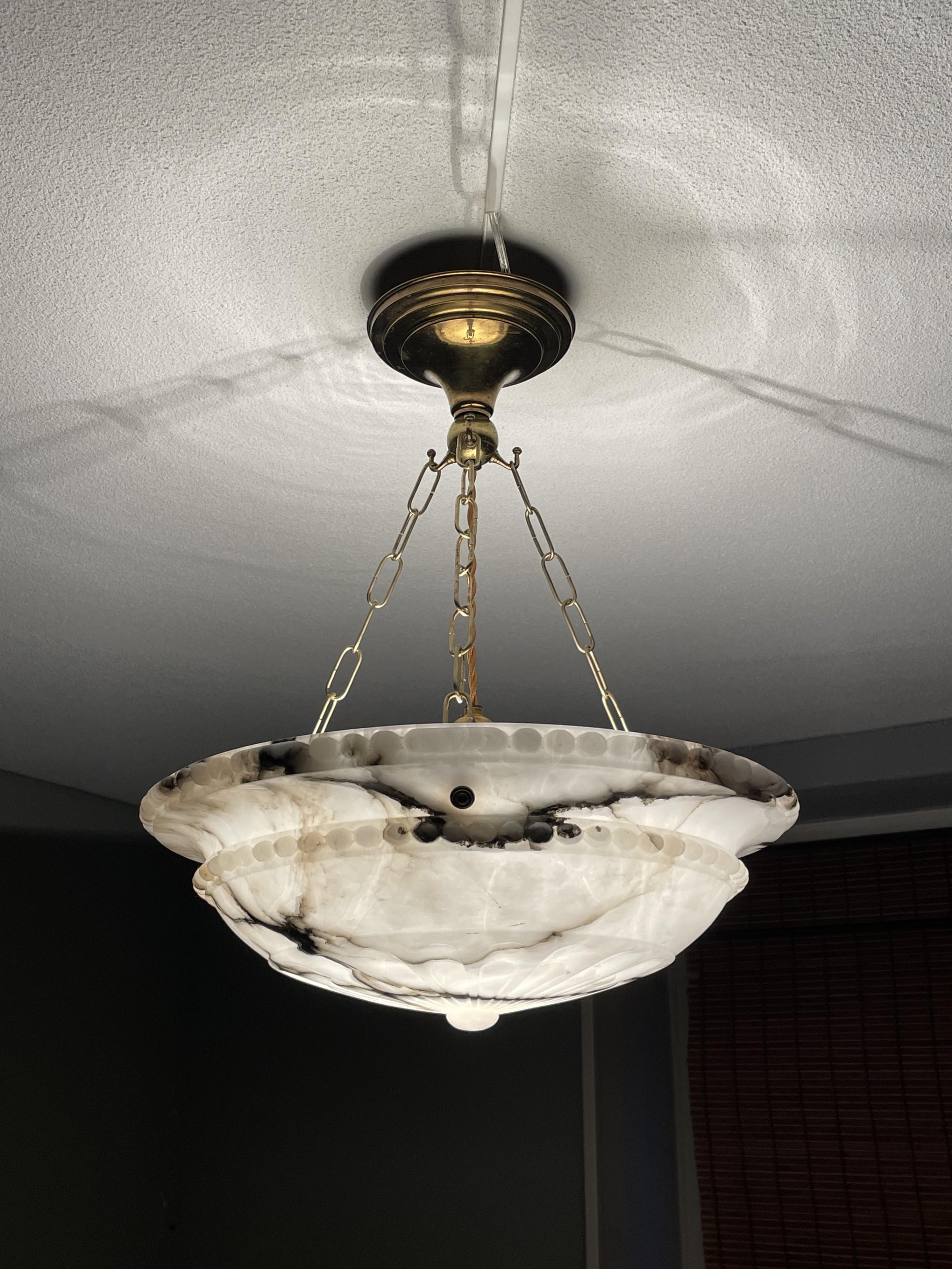 Top Quality Carved Antique Alabaster Pendant /Chandelier w. Perfect Brass Canopy 7