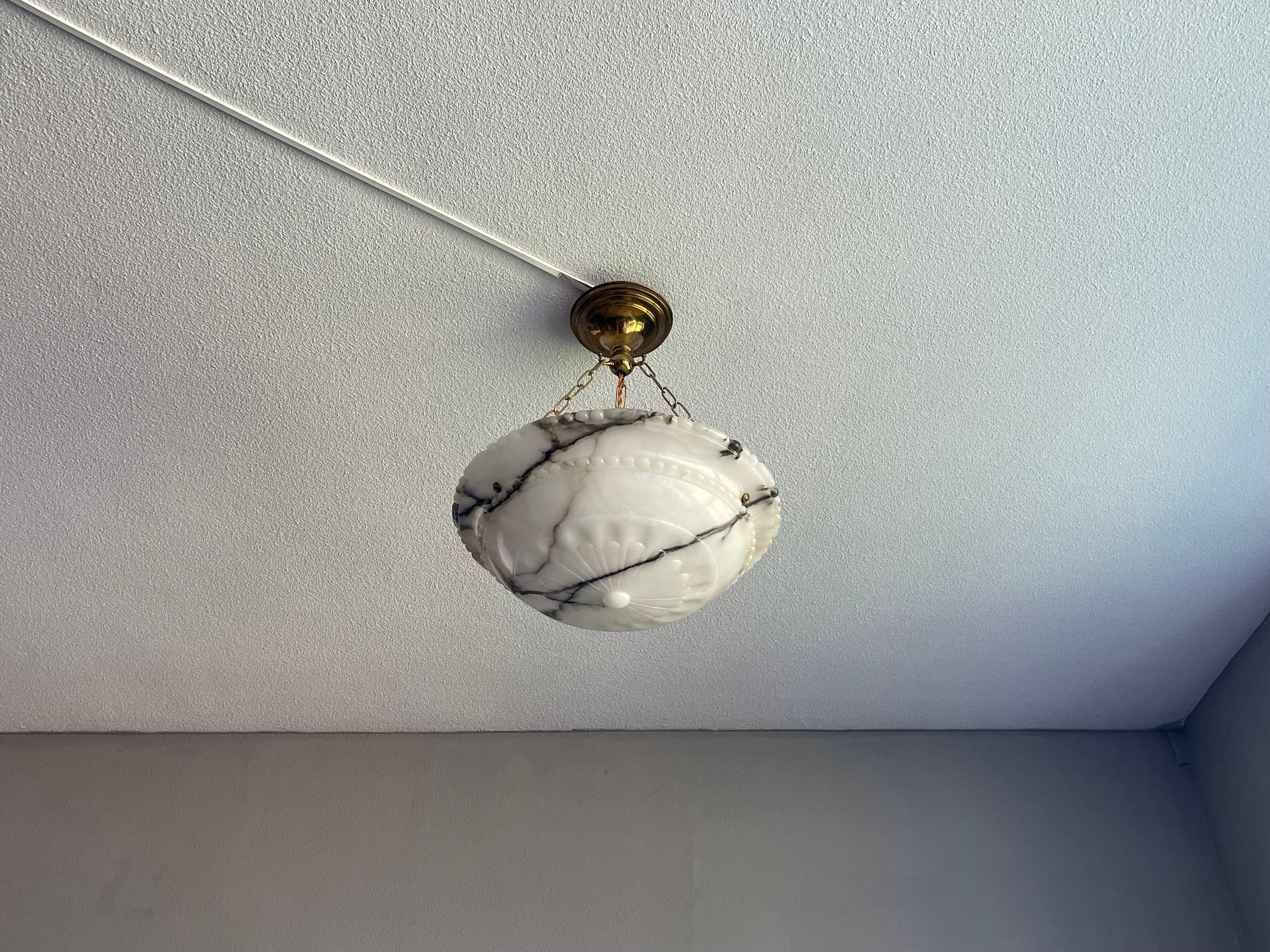 Top Quality Carved Antique Alabaster Pendant /Chandelier w. Perfect Brass Canopy 9