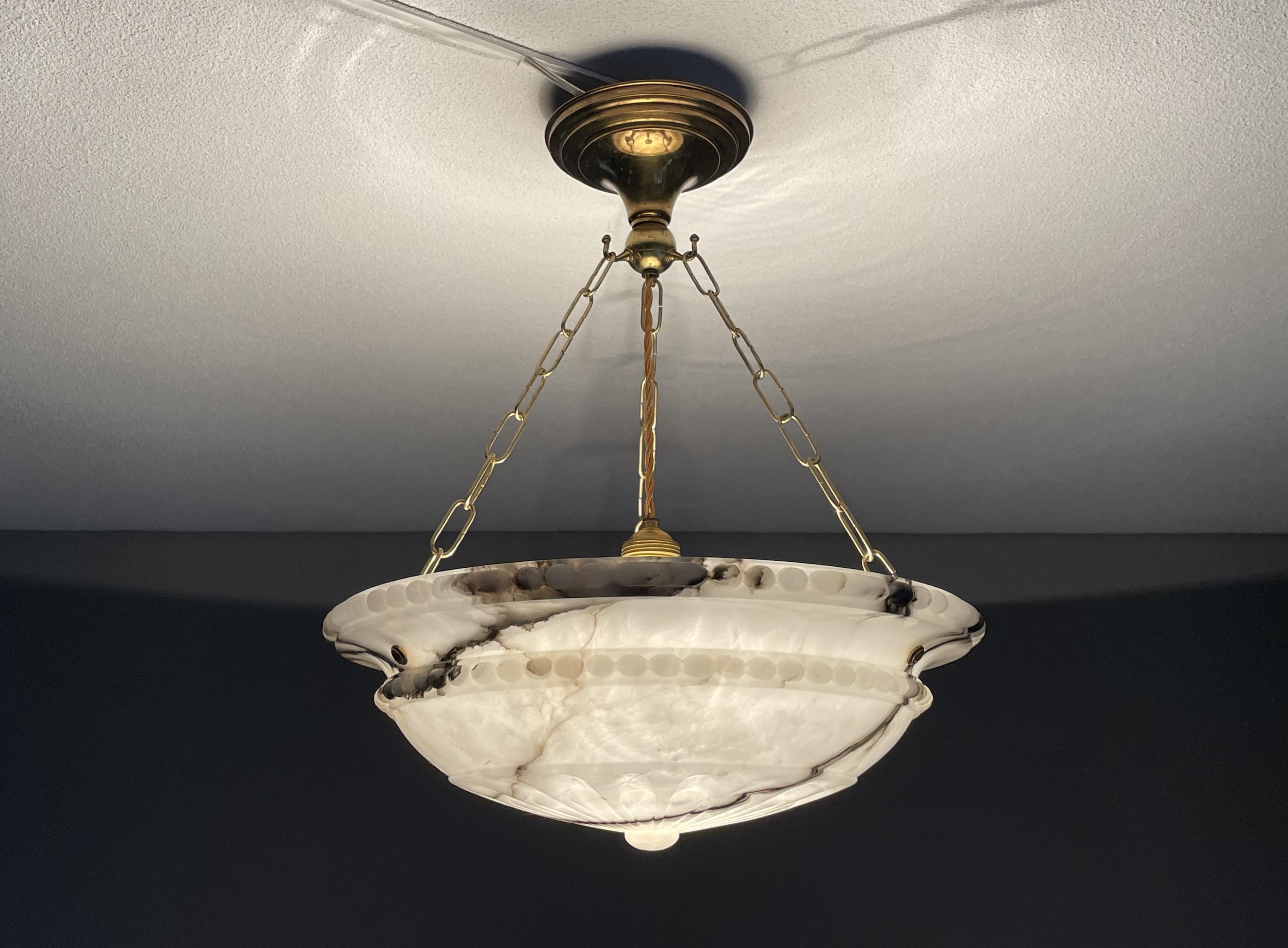 Top Quality Carved Antique Alabaster Pendant /Chandelier w. Perfect Brass Canopy 10