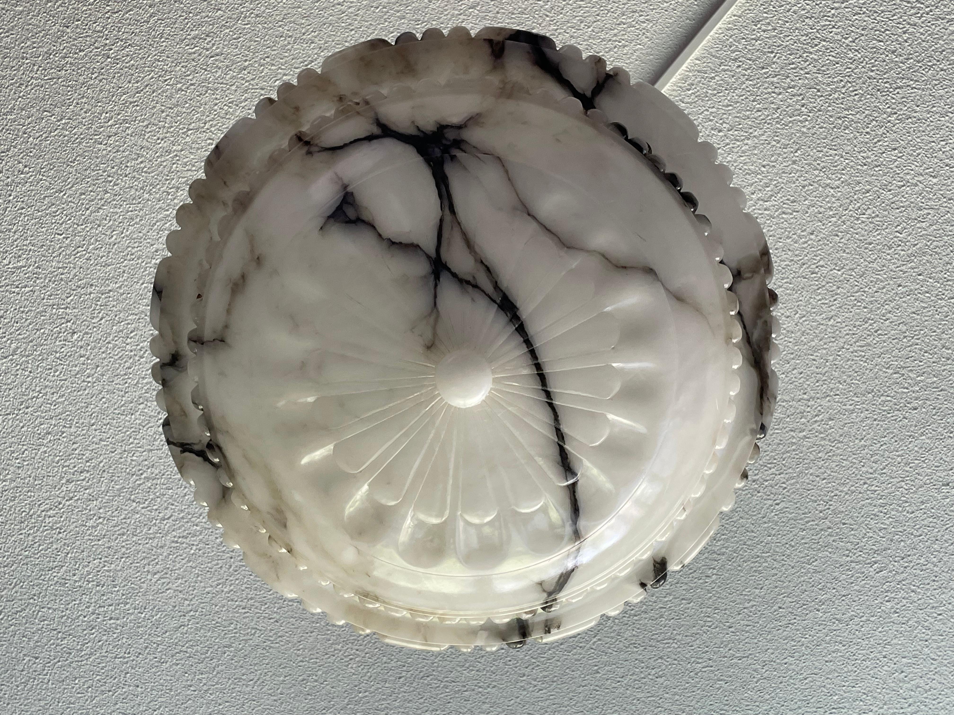 Top Quality Carved Antique Alabaster Pendant /Chandelier w. Perfect Brass Canopy 1