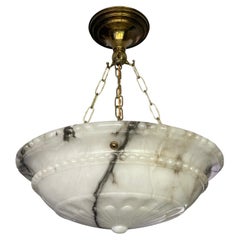 Top Quality Carved Antique Alabaster Pendant /Chandelier w. Perfect Brass Canopy