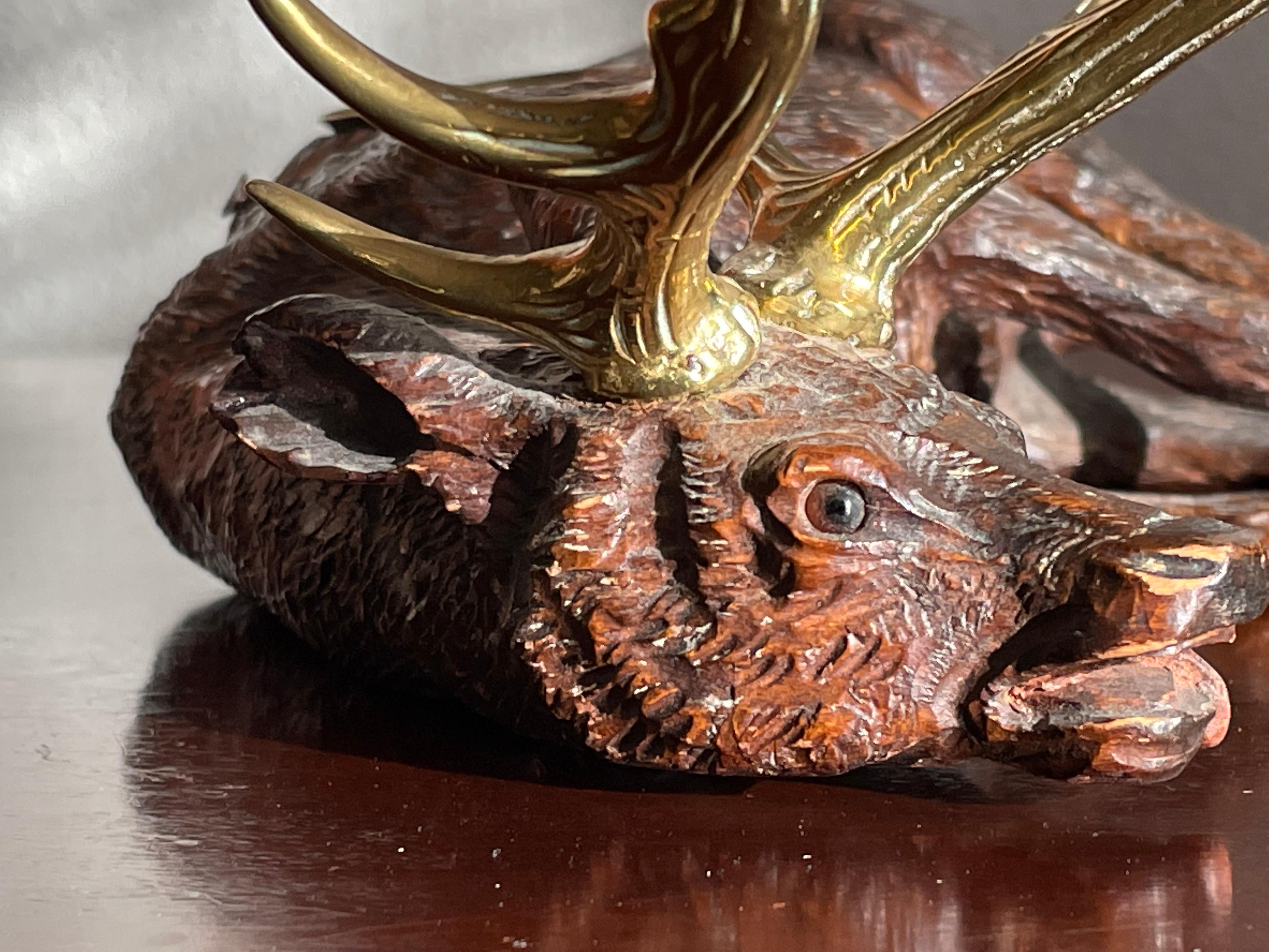 Estuche de Tinta Escultura de Ciervo Agotado de la Selva Negra Suiza Antigua Tallada de Primera Calidad 5