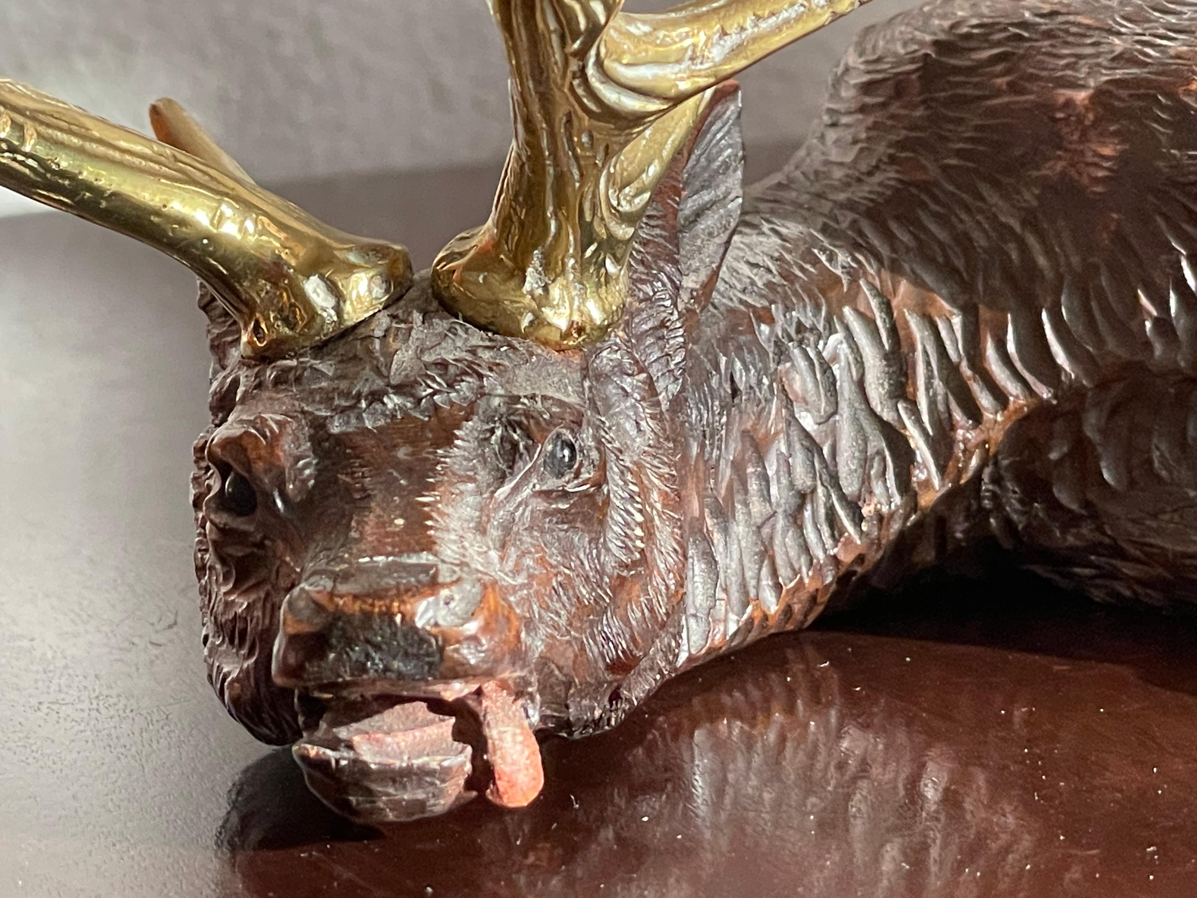 Estuche de Tinta Escultura de Ciervo Agotado de la Selva Negra Suiza Antigua Tallada de Primera Calidad 6
