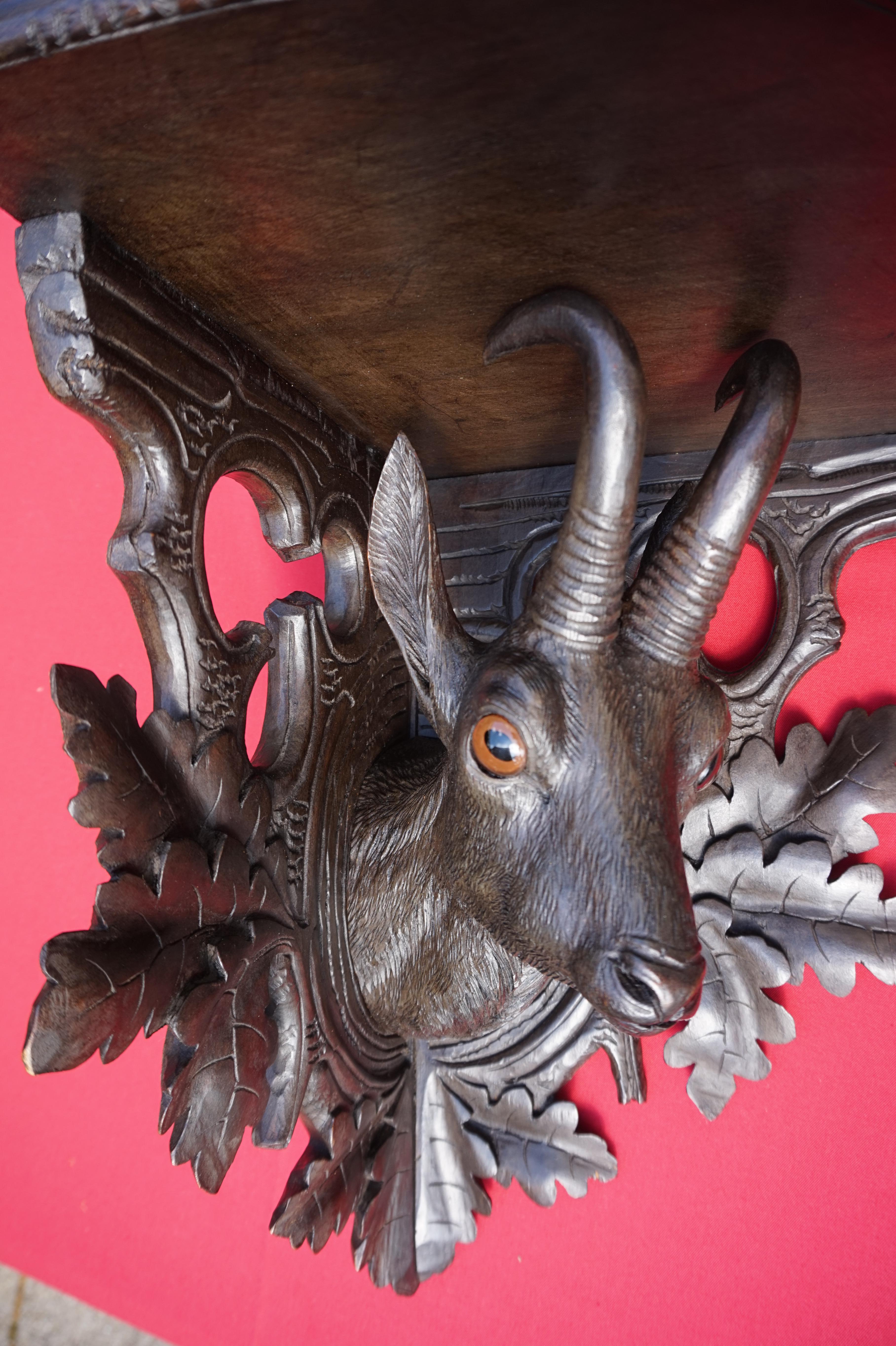 Top Quality Carved Antique Swiss Black Forest Linden Wood Ibex Corner Shelf 6