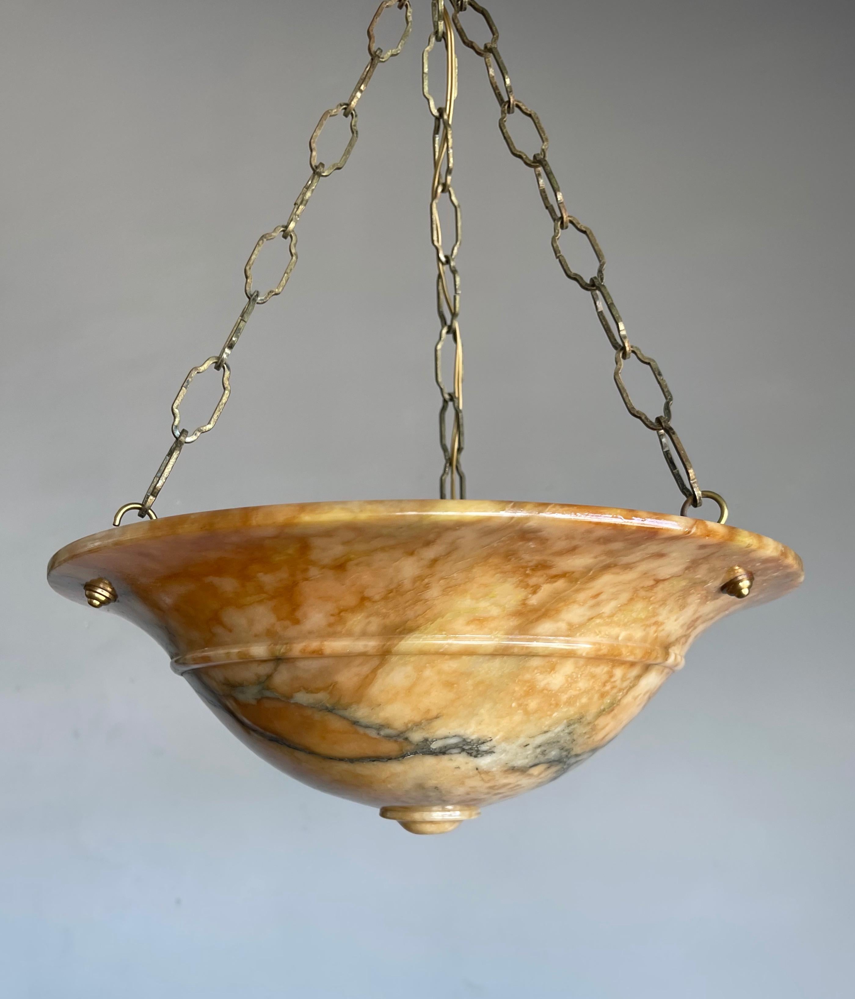 Top Quality Carved & Great Color w. Black Veins Alabaster Art Deco Pendant Light In Good Condition For Sale In Lisse, NL