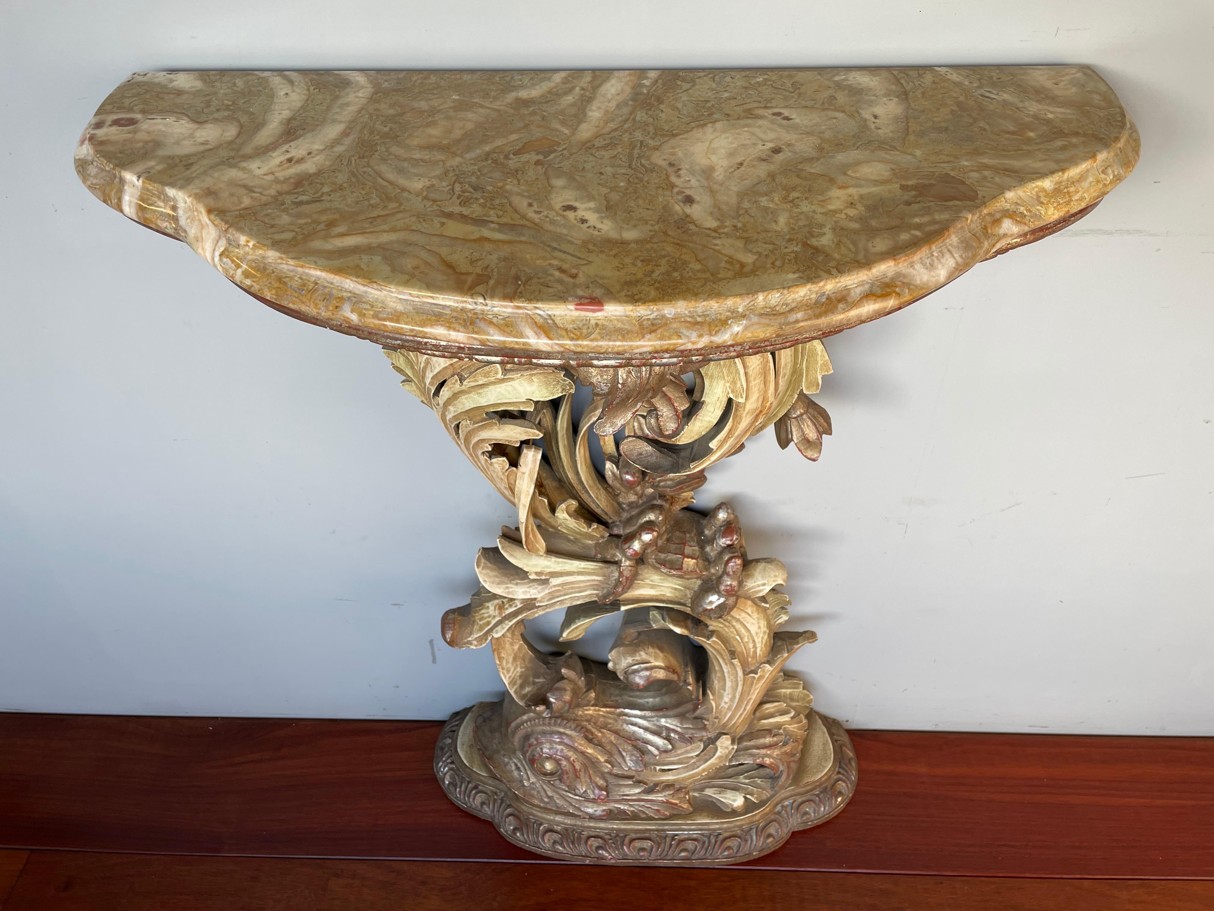 Top Quality Carved Venetian Side Table w. Dolphin & Crab Sculpture & Marble Top 7