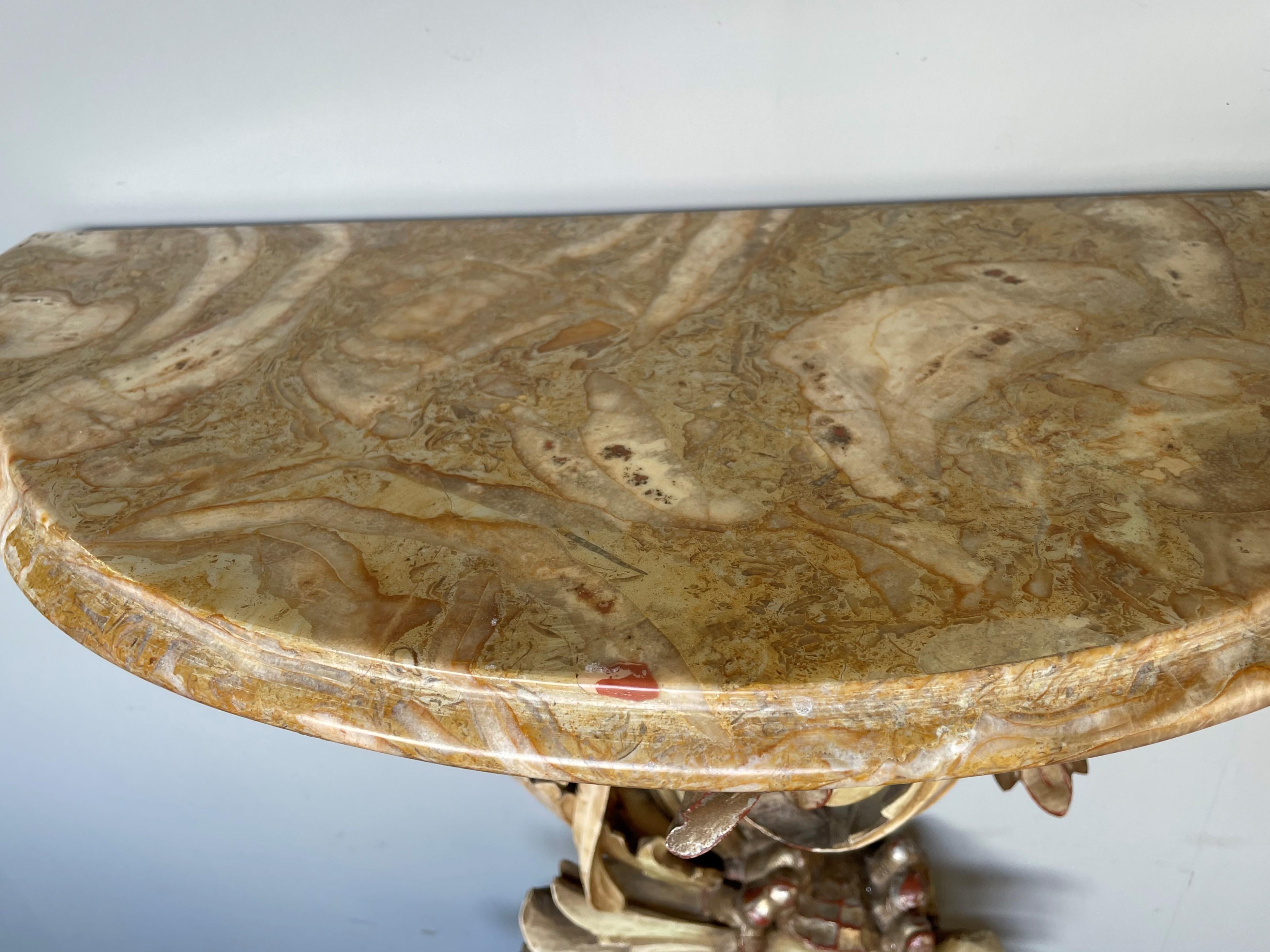 Top Quality Carved Venetian Side Table w. Dolphin & Crab Sculpture & Marble Top 8