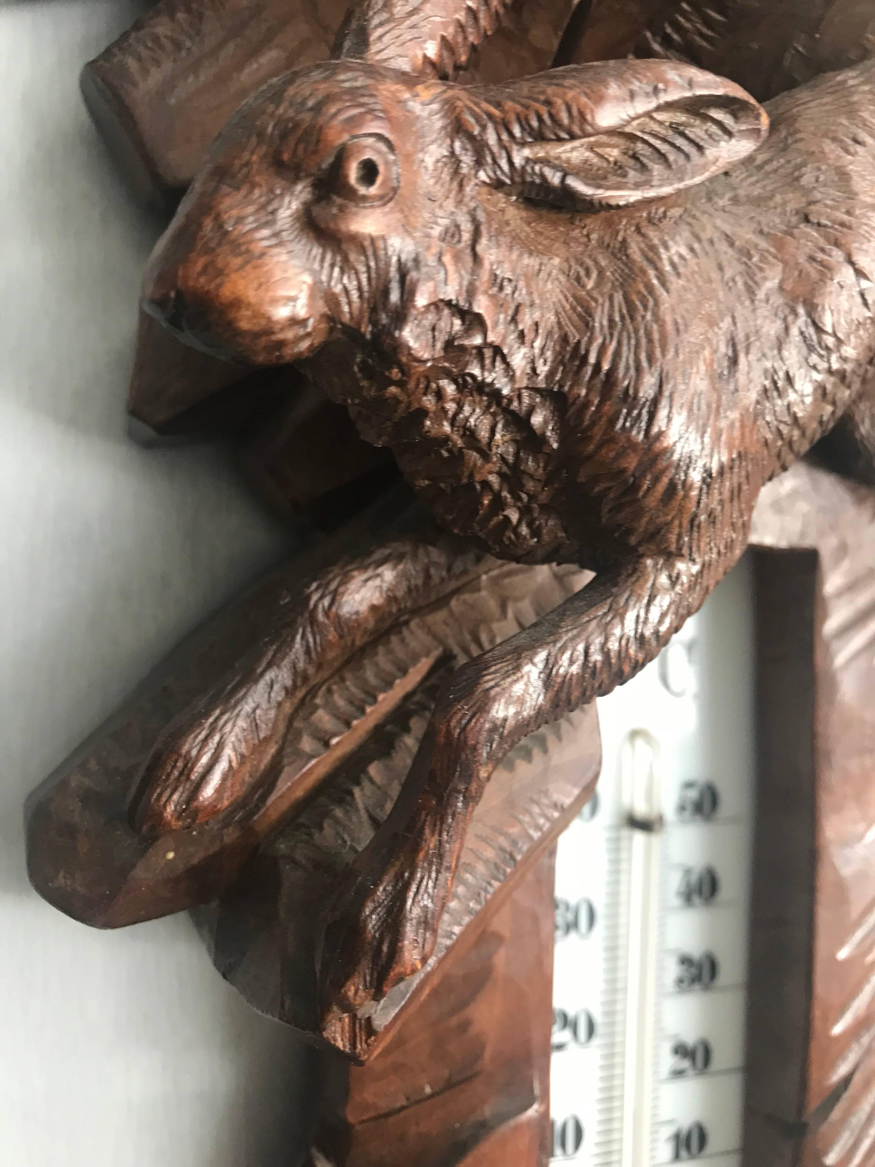 Top Quality Carved Walnut Antique Swiss Barometer Hunting Dog Hound Sculpture 5