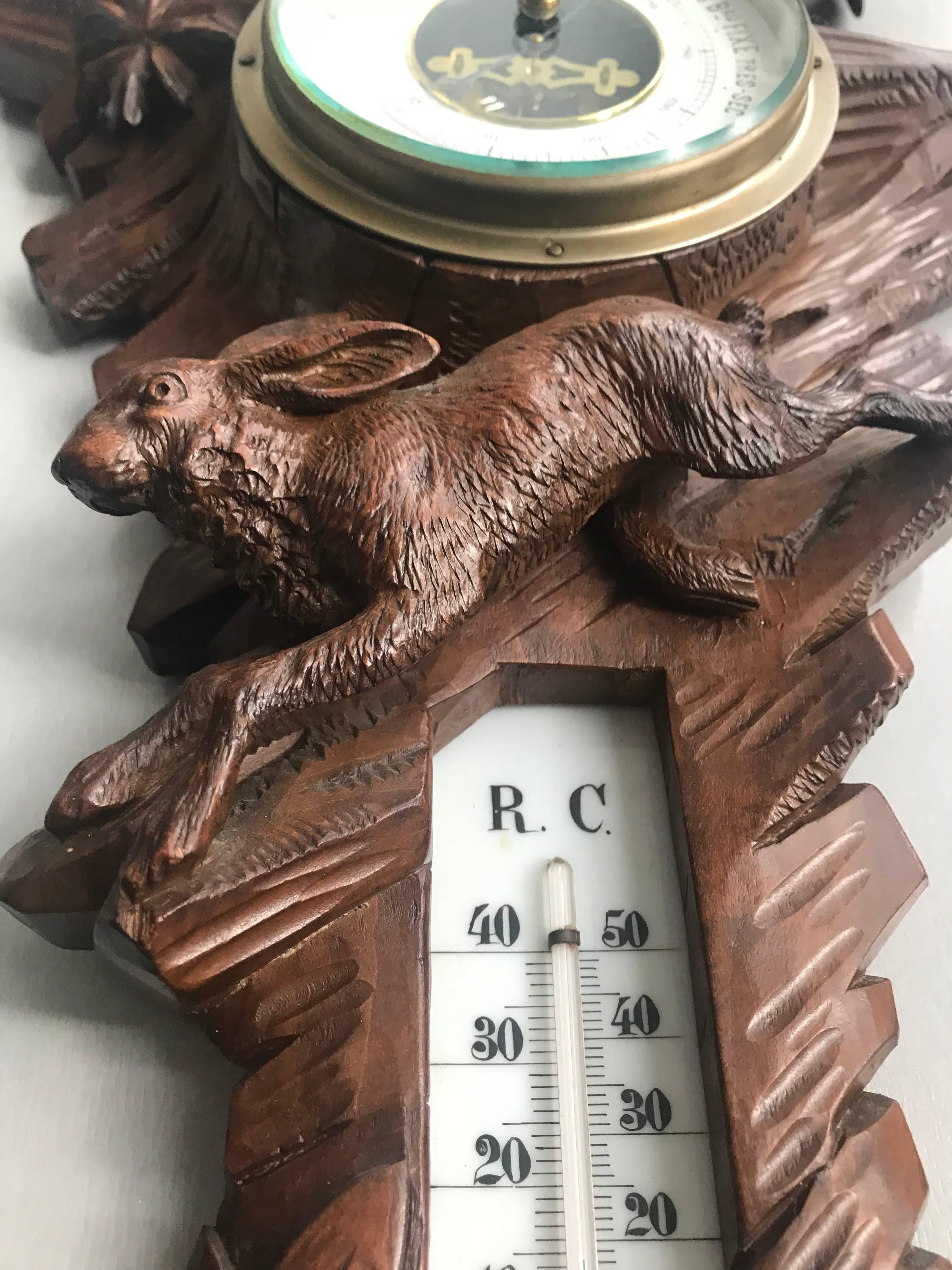 Top Quality Carved Walnut Antique Swiss Barometer Hunting Dog Hound Sculpture 6
