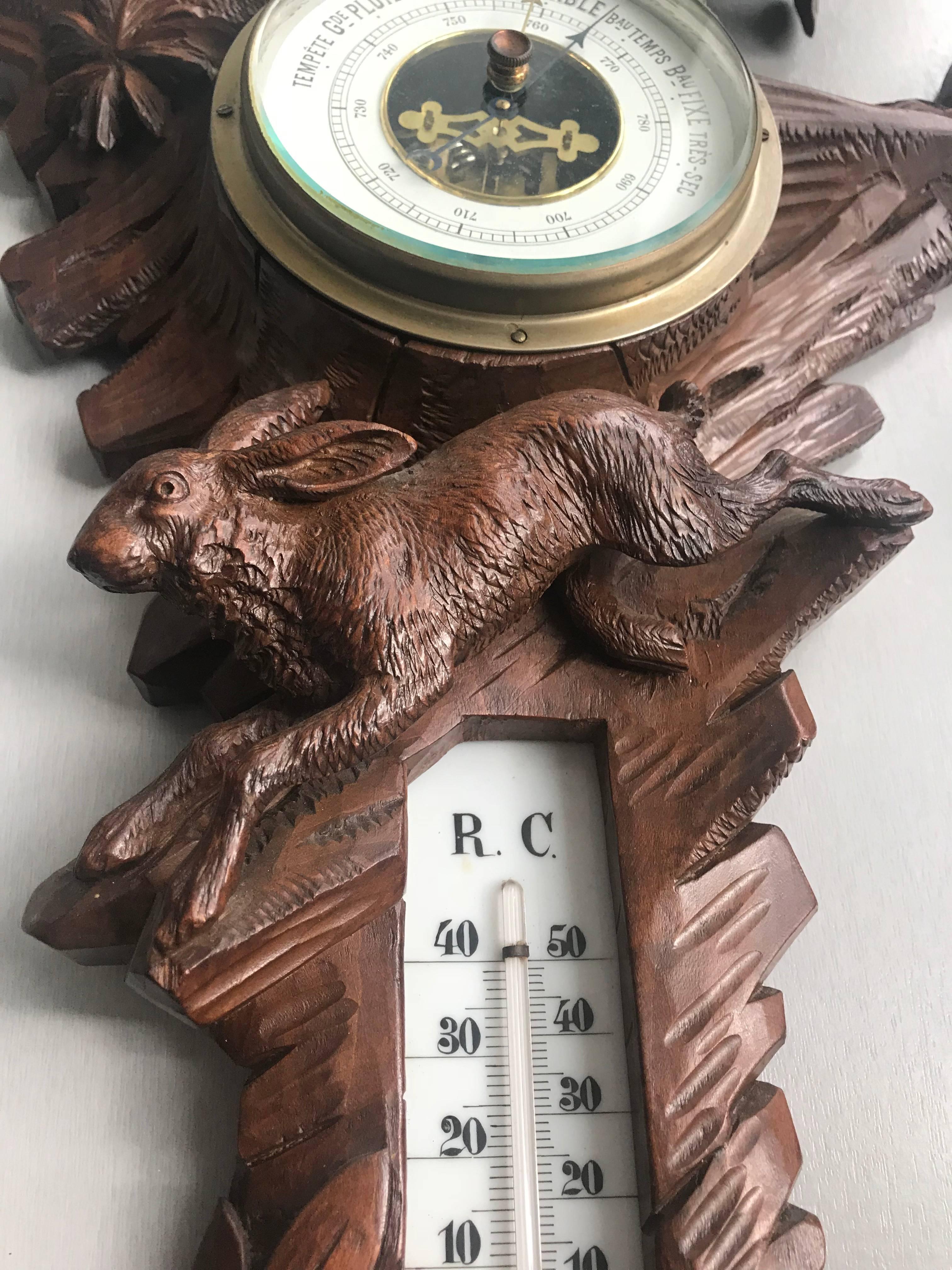 Top Quality Carved Walnut Antique Swiss Barometer Hunting Dog Hound Sculpture 12
