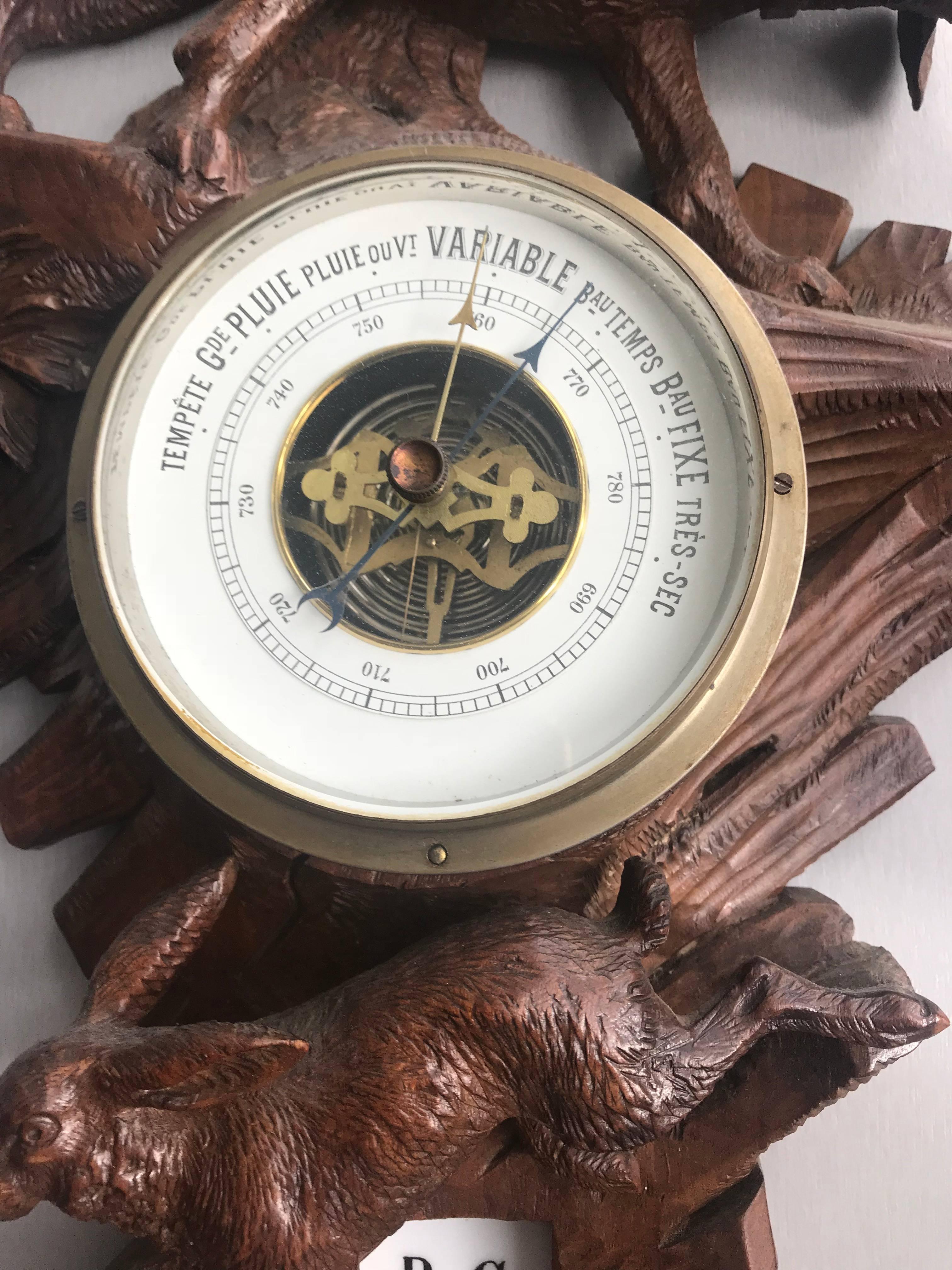 Top Quality Carved Walnut Antique Swiss Barometer Hunting Dog Hound Sculpture 3