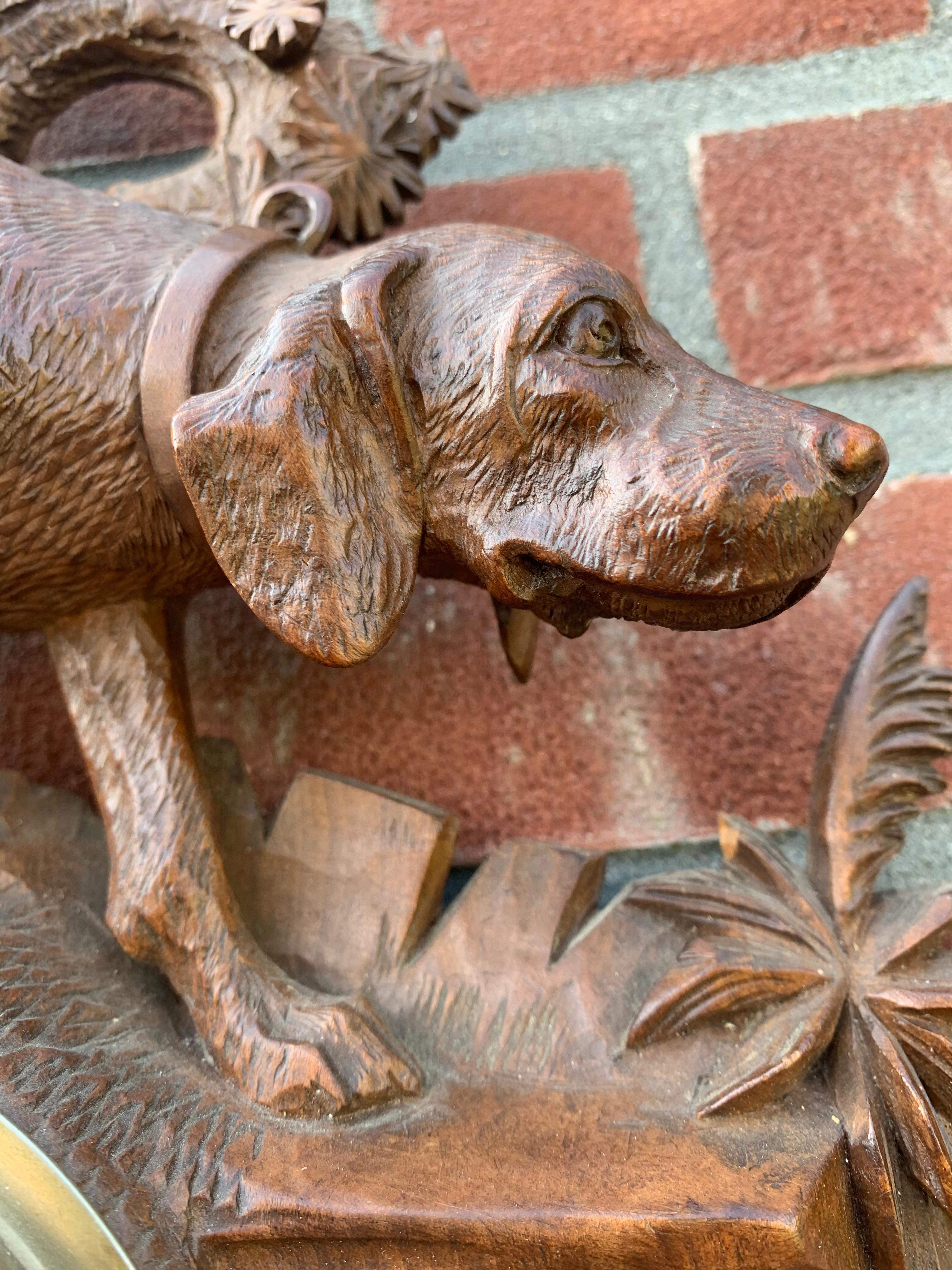 Top Quality Carved Walnut Antique Swiss Barometer Hunting Dog Hound Sculpture 11