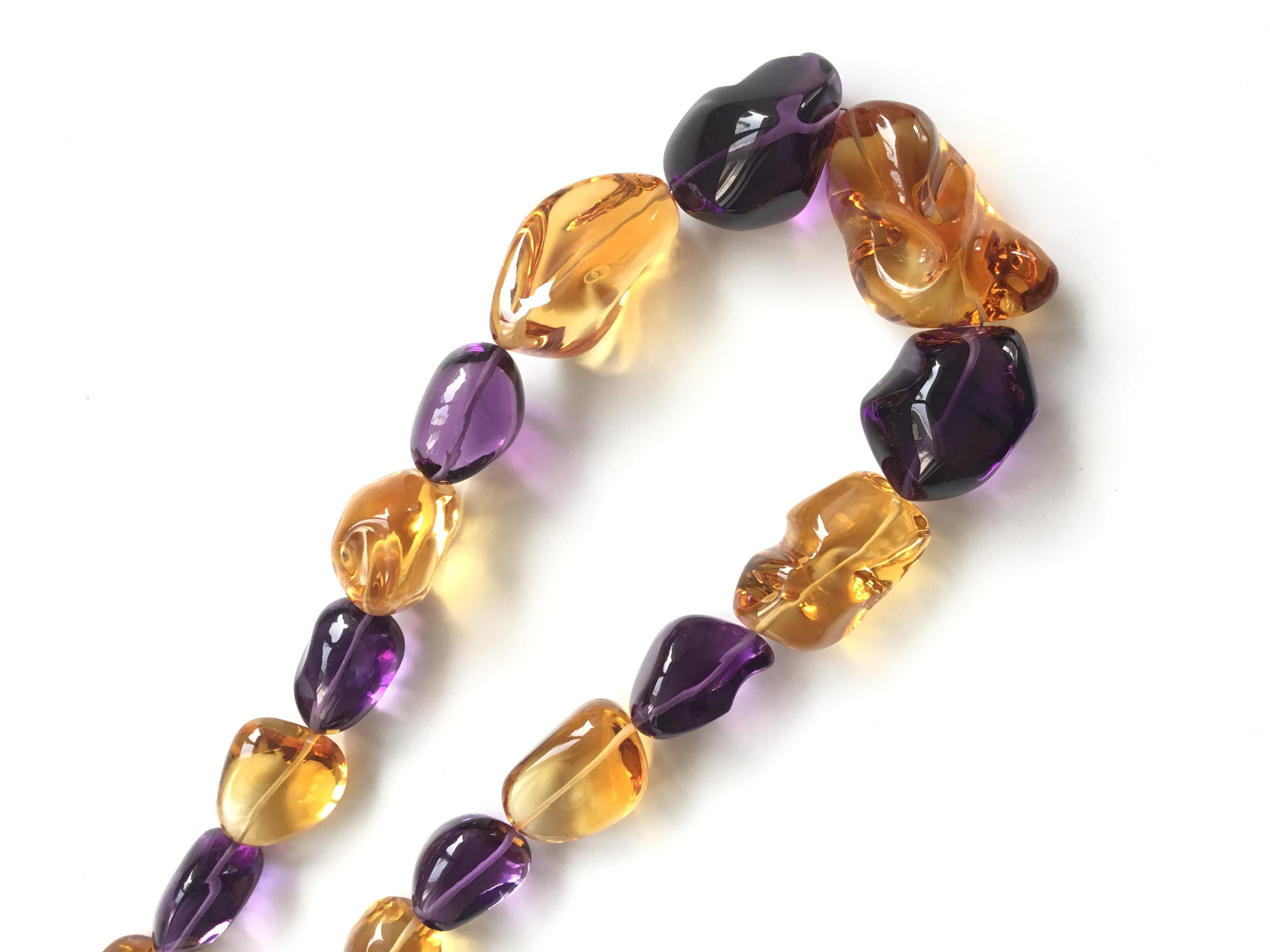 Top Quality Citrine & Amethyst Plain Tumbled Natural Gemstone Necklace In New Condition For Sale In Jaipur, RJ