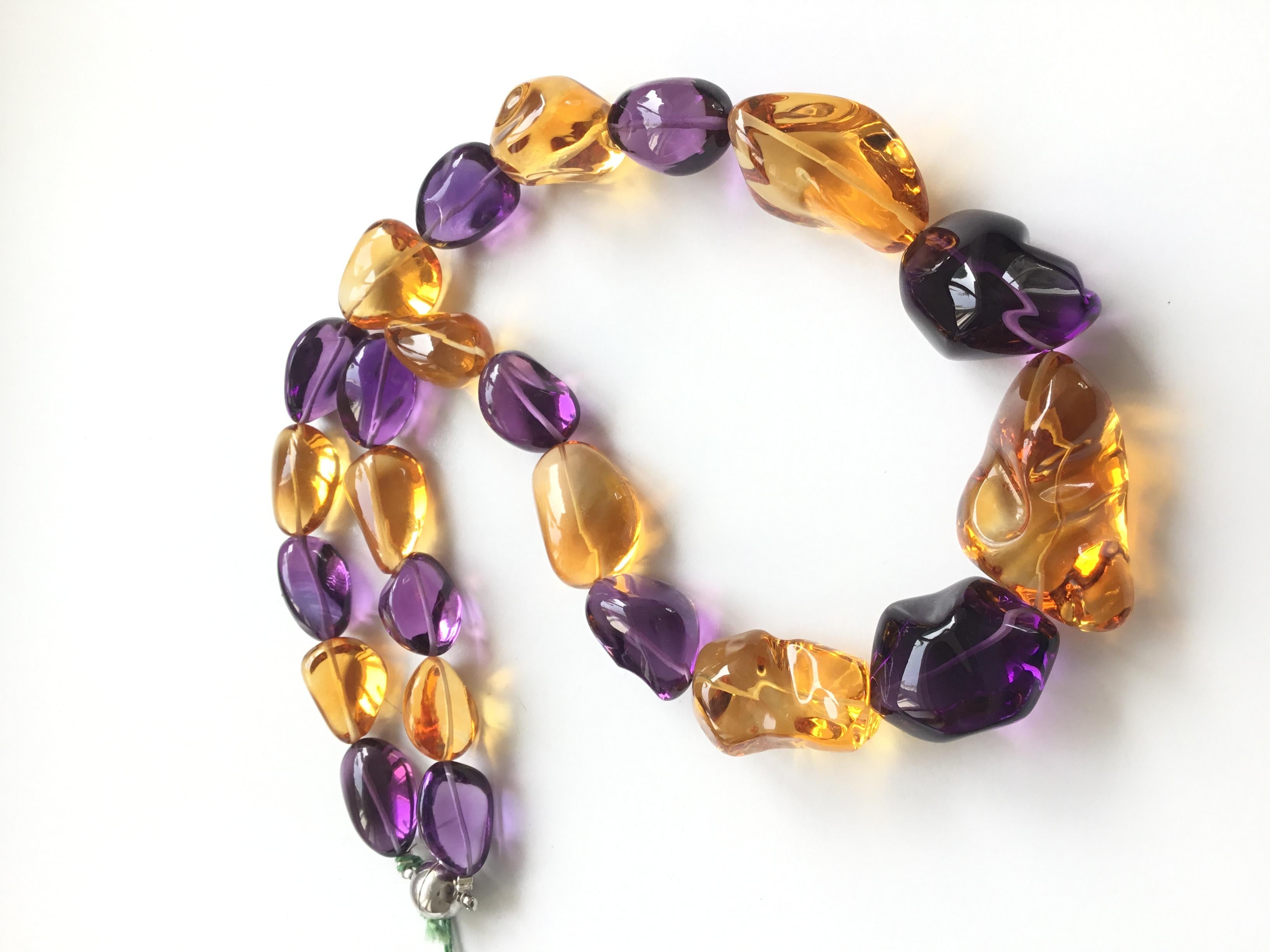 Top Quality Citrine & Amethyst Plain Tumbled Natural Gemstone Necklace For Sale 1