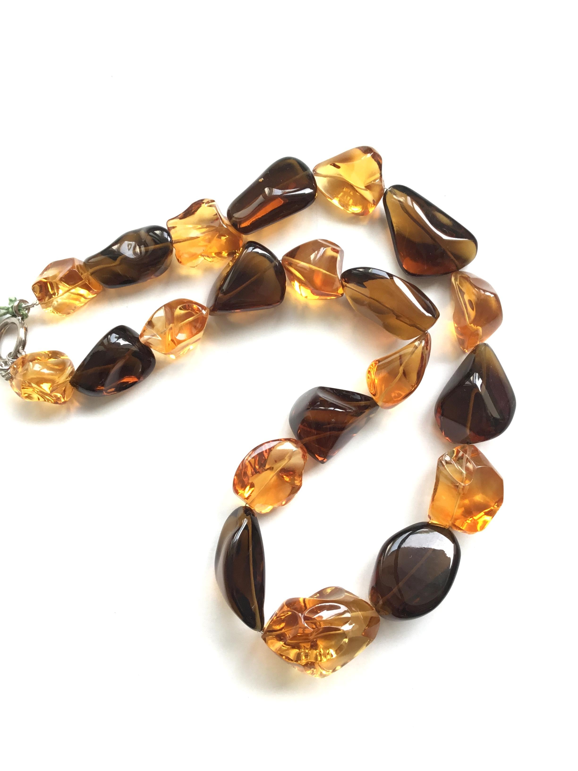 Top Quality Citrine & Beer Quartz Plain Tumbled Natural Gemstone Necklace In New Condition For Sale In Jaipur, RJ