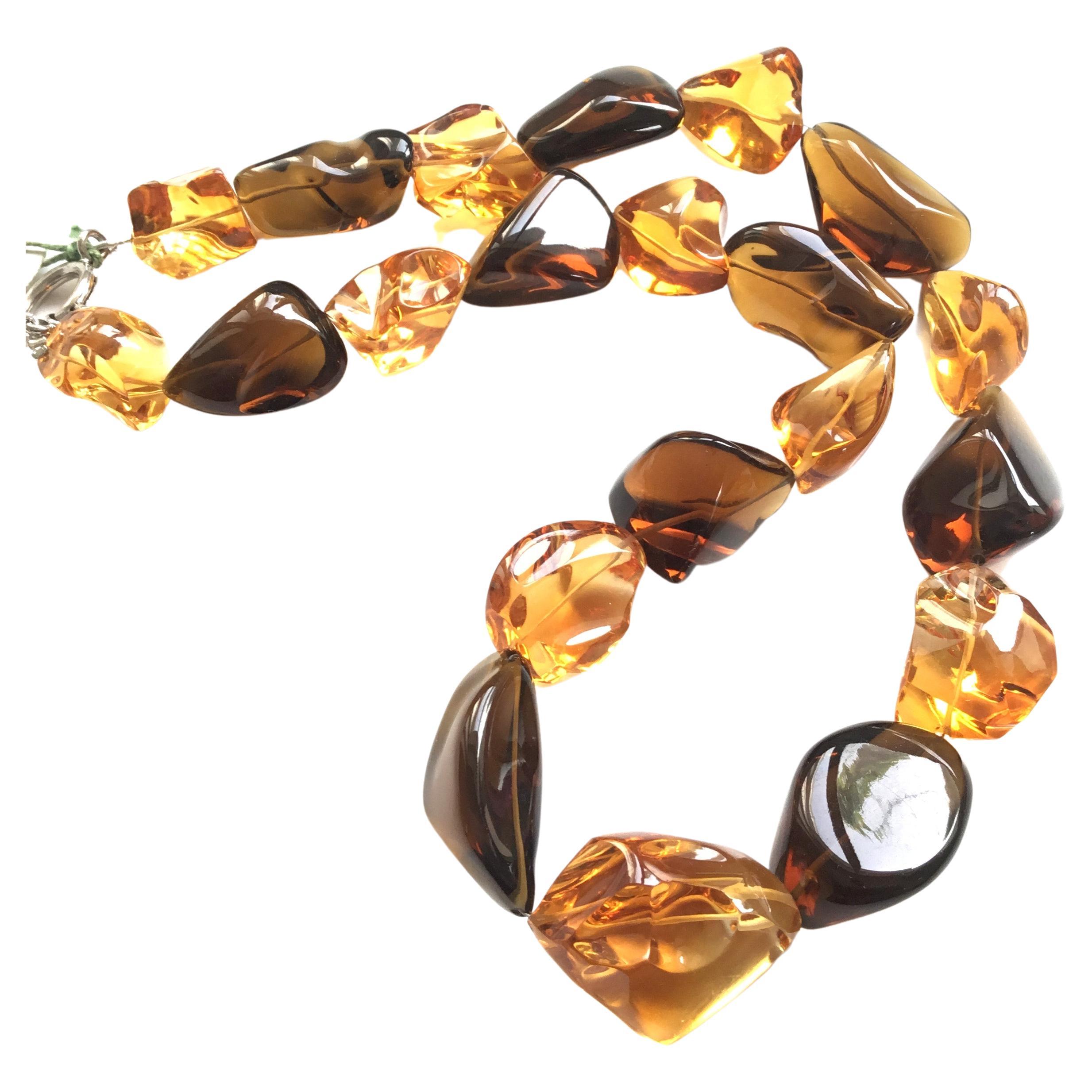 Halskette in Top-Qualität aus Citrin und Bierquarz mit natürlichen Edelsteinen, undekoriert