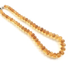 Top Quality Citrine Carved Melon Beads Natural Gemstone Necklace