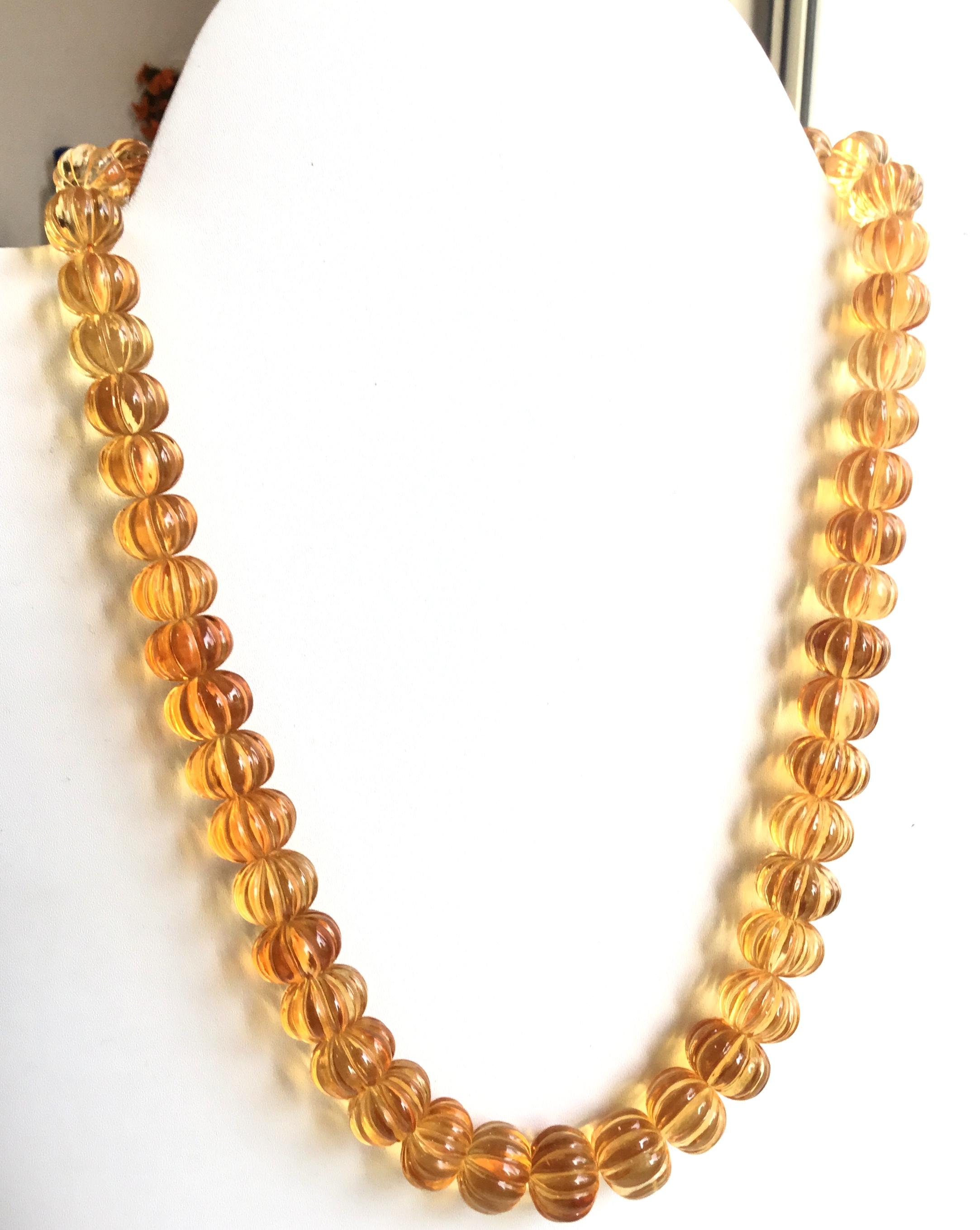 Top Quality Citrine Carved Melon Beads Natural Gemstone Necklace For Sale 1