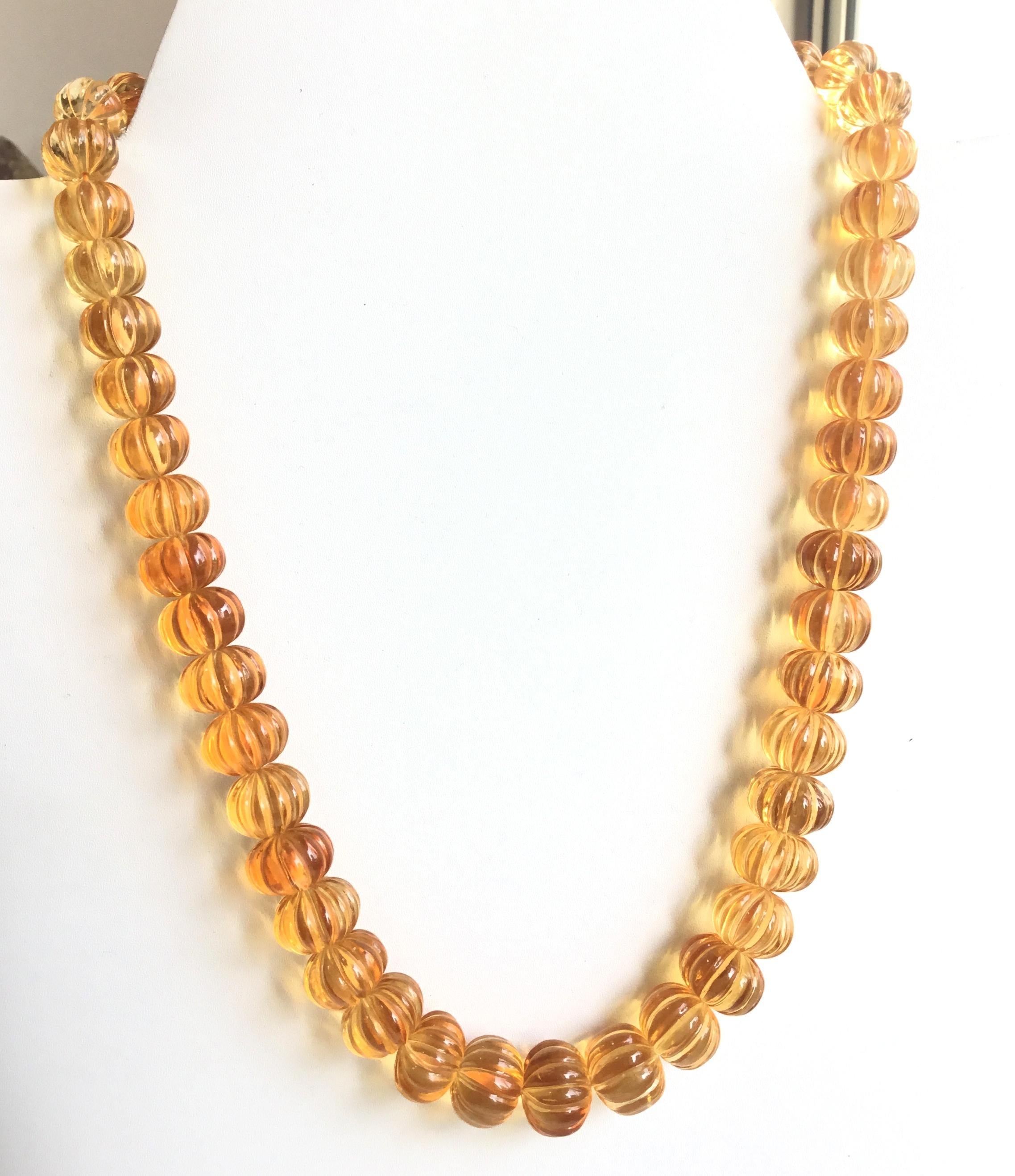 Top Quality Citrine Carved Melon Beads Natural Gemstone Necklace For Sale 2
